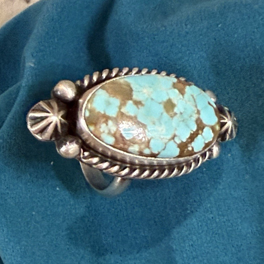 J. Dixon Native American Mine 8 Turquoise Adjustable  Ring Sterling Silver