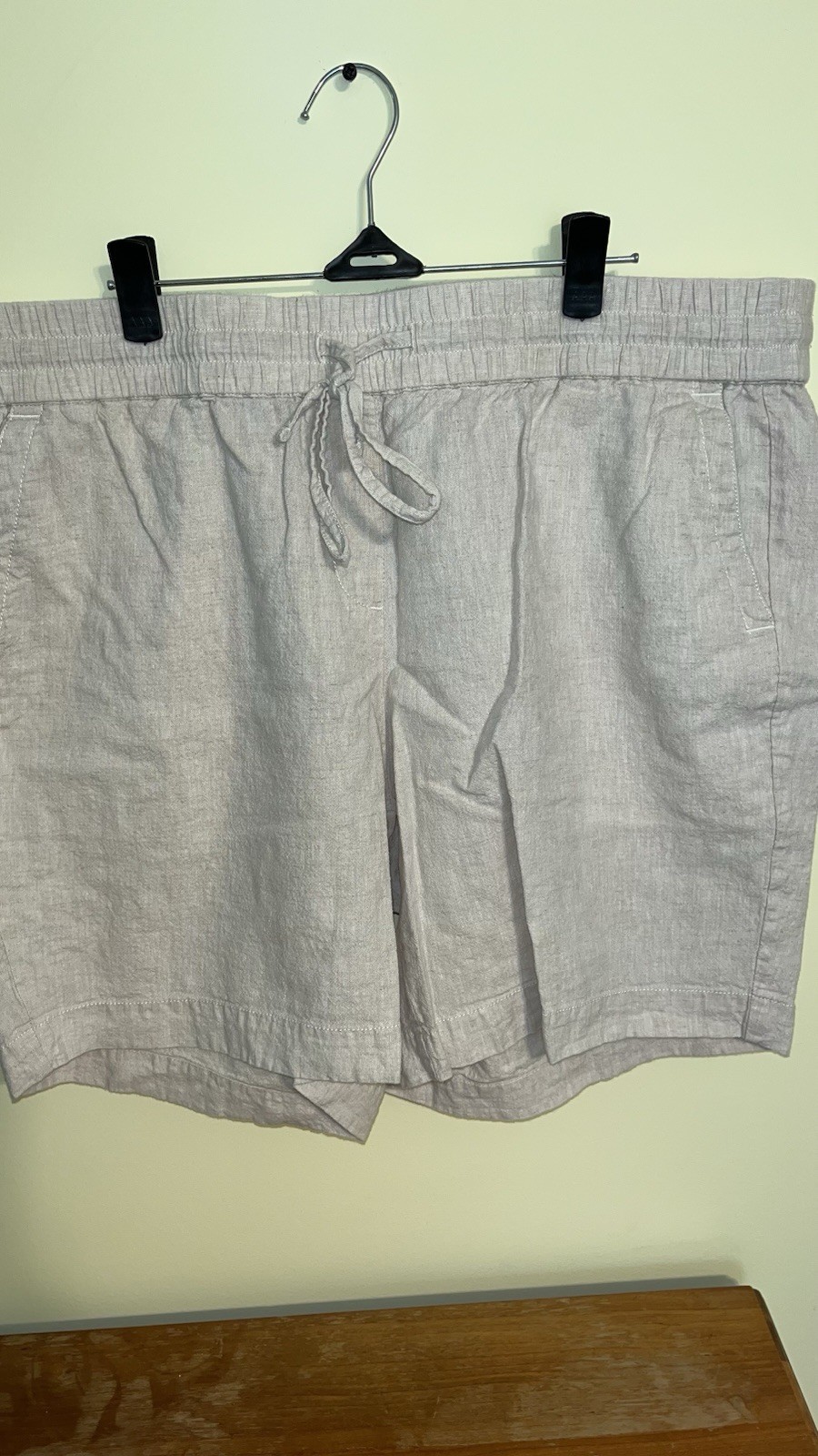 Talbots Plus Women’s Linen Shorts Gray 1X Drawstring Elastic Waist Relaxed