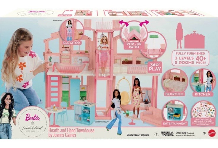 Hearth & Hand Joanna Gaines Barbie Townhouse Playset 3-Level Dollhouse 40 Pcs