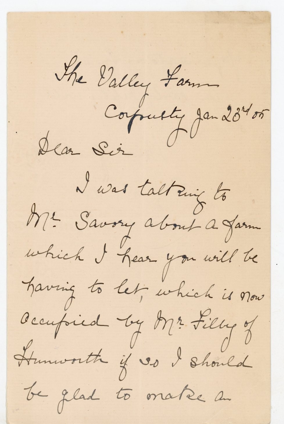 Antique 1905 Letter Corpusty Norfolk The Valley Farm Application C G Sands Filby