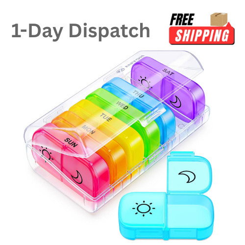 AUVON XL Weekly Pill Organizer AM PM 7 Day Large Pill Box Travel Case