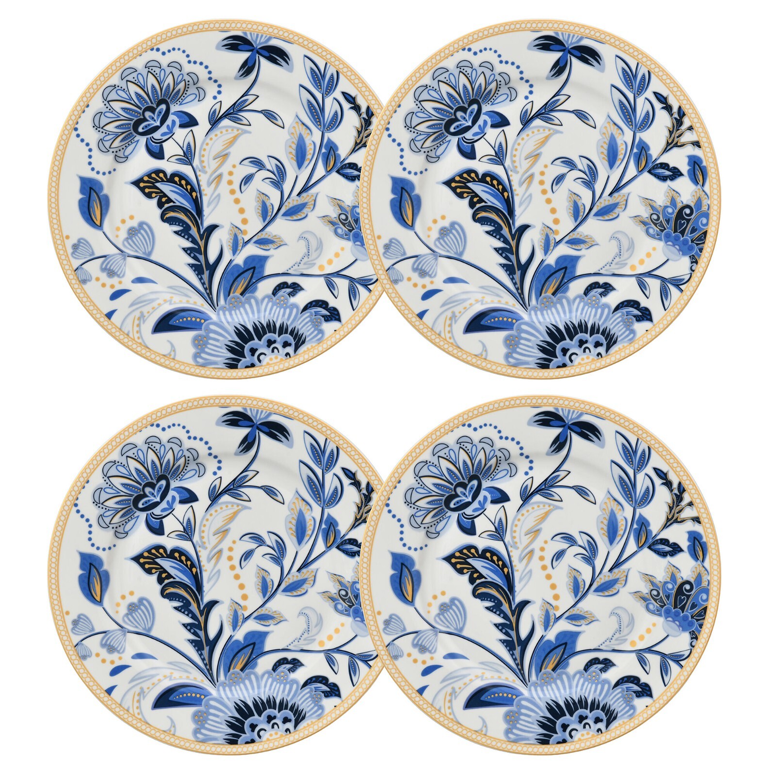 4-pc Melodie de Fleurs Dessert Plates Bone China Plates Blue Plates