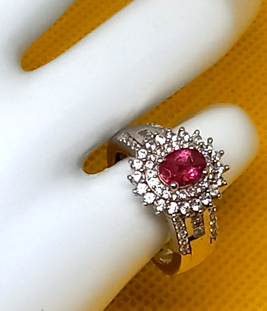 1.96 ctw Rubellite Ring, Zircon with Platinum Over Sterling Silver (Size7)