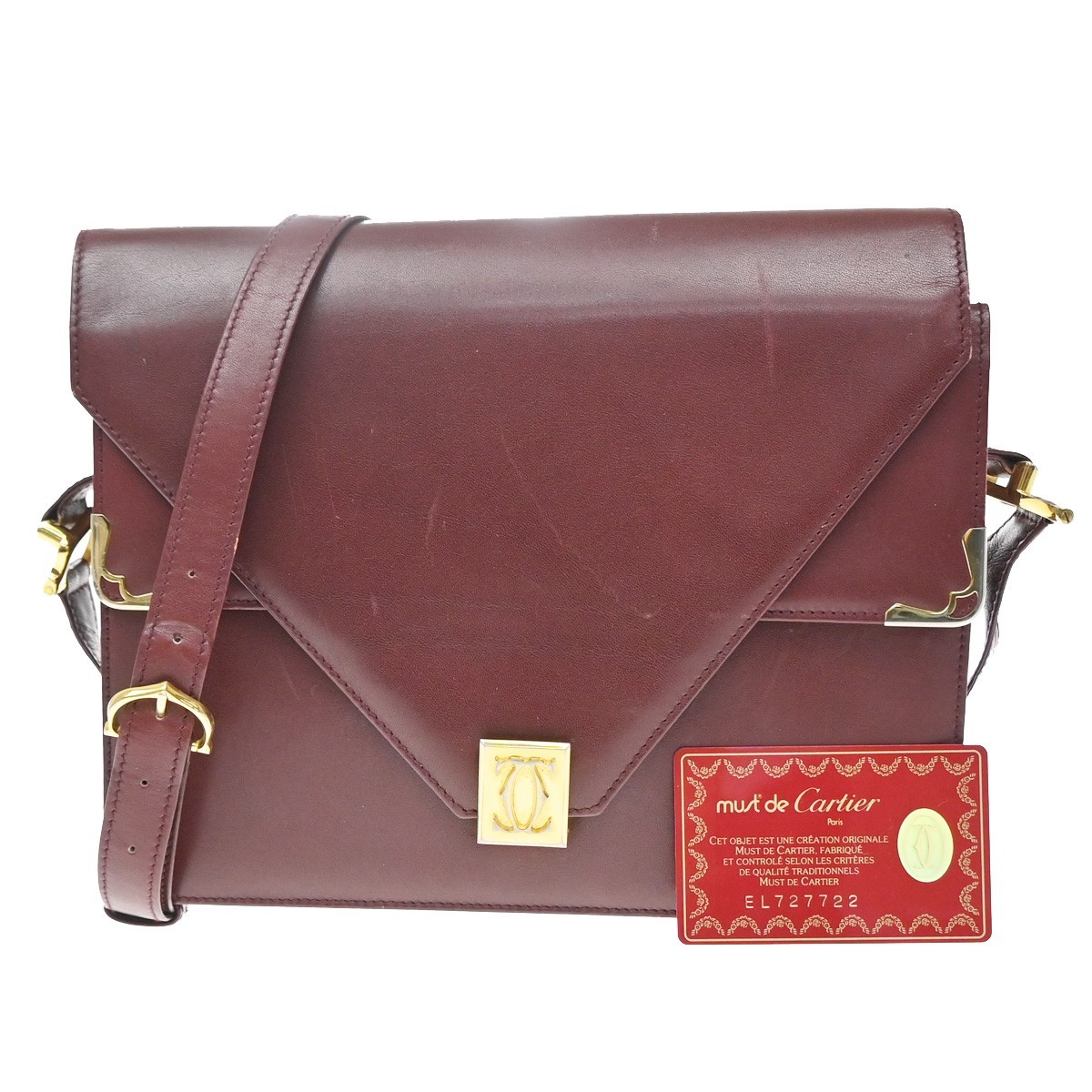 MUST DE CARTIER 2C Logo Shoulder Bag Red Leather GHW 09CB138