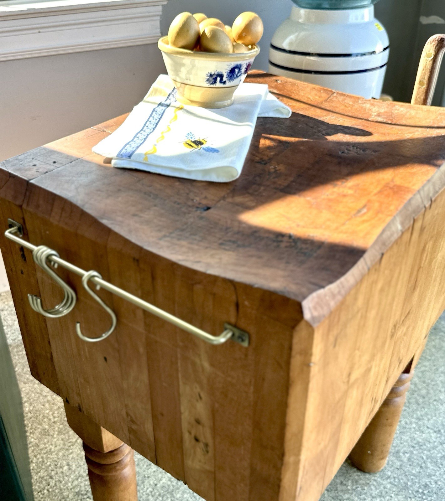Authentic Antique Butcher Shop Block Table – Restored Compact Kitchen Island