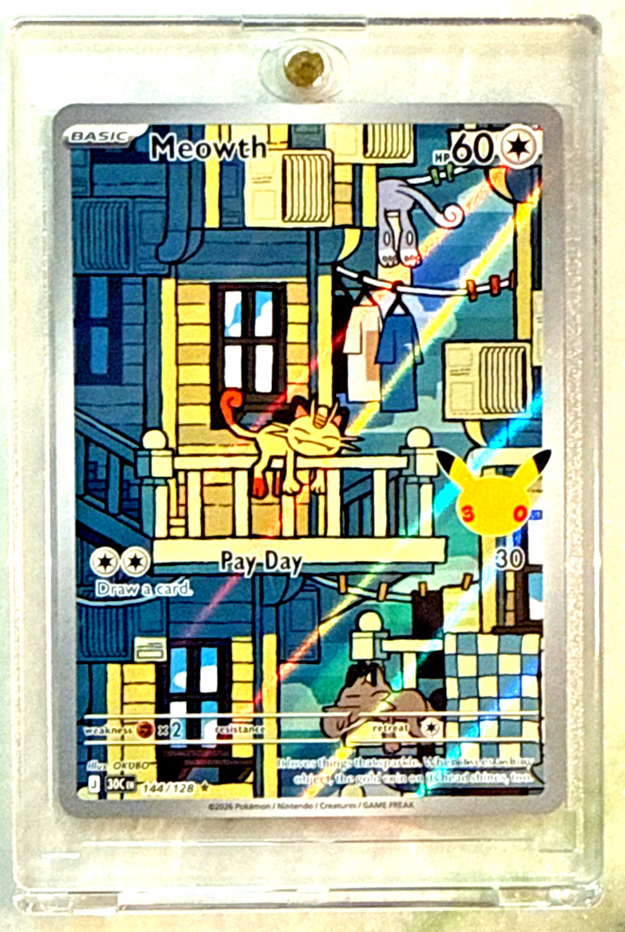 Meowth 144/128, ME: 30th Celebration, Illustration Rare, Illustrated by Okubo Meowth 144/128, ME: 30th Celebration, Illustration Rare, Illustrated by Okubo