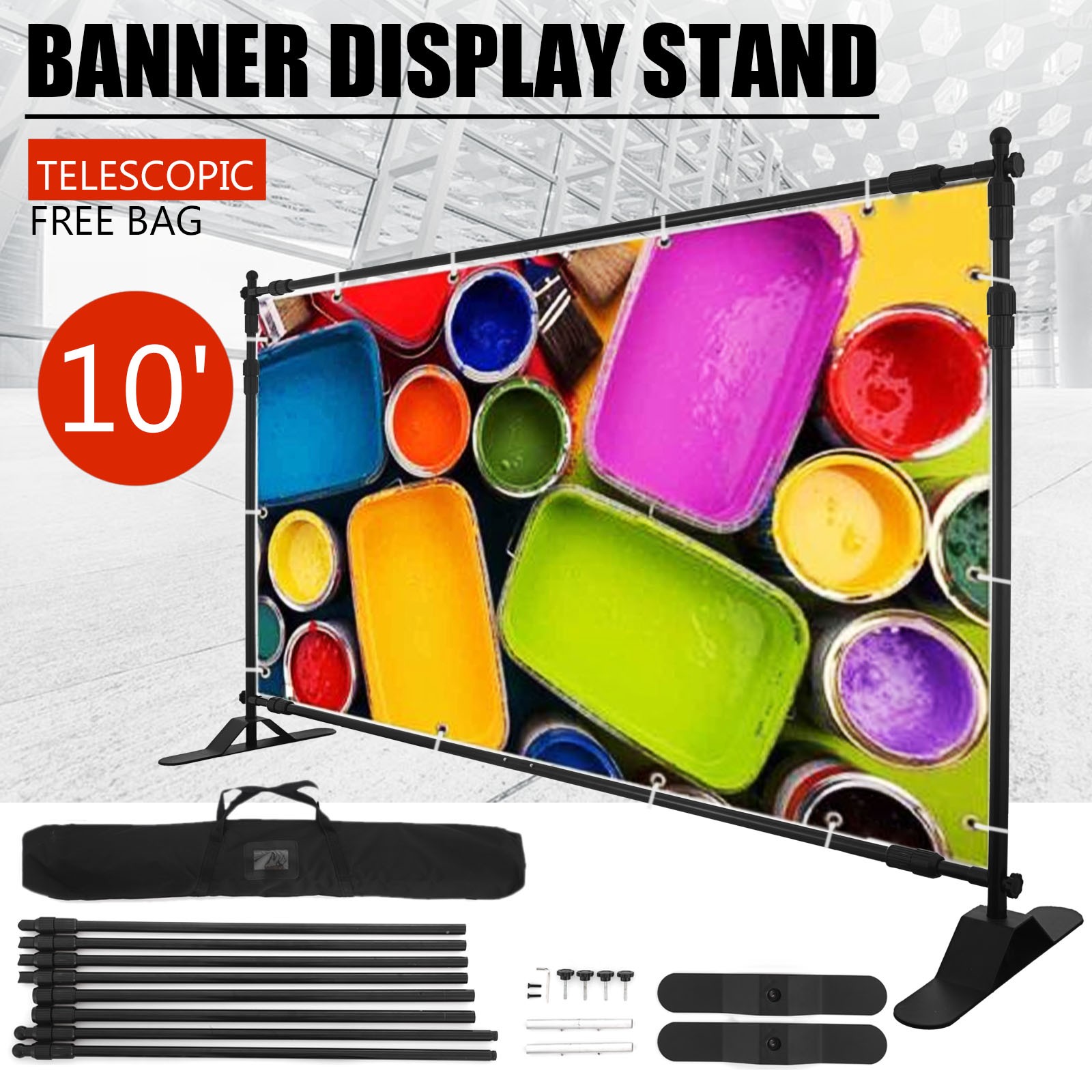 8x10Ft Banner Stand Heavy-Duty Backdrop Stand Telescopic Adjustable Repeat Step
