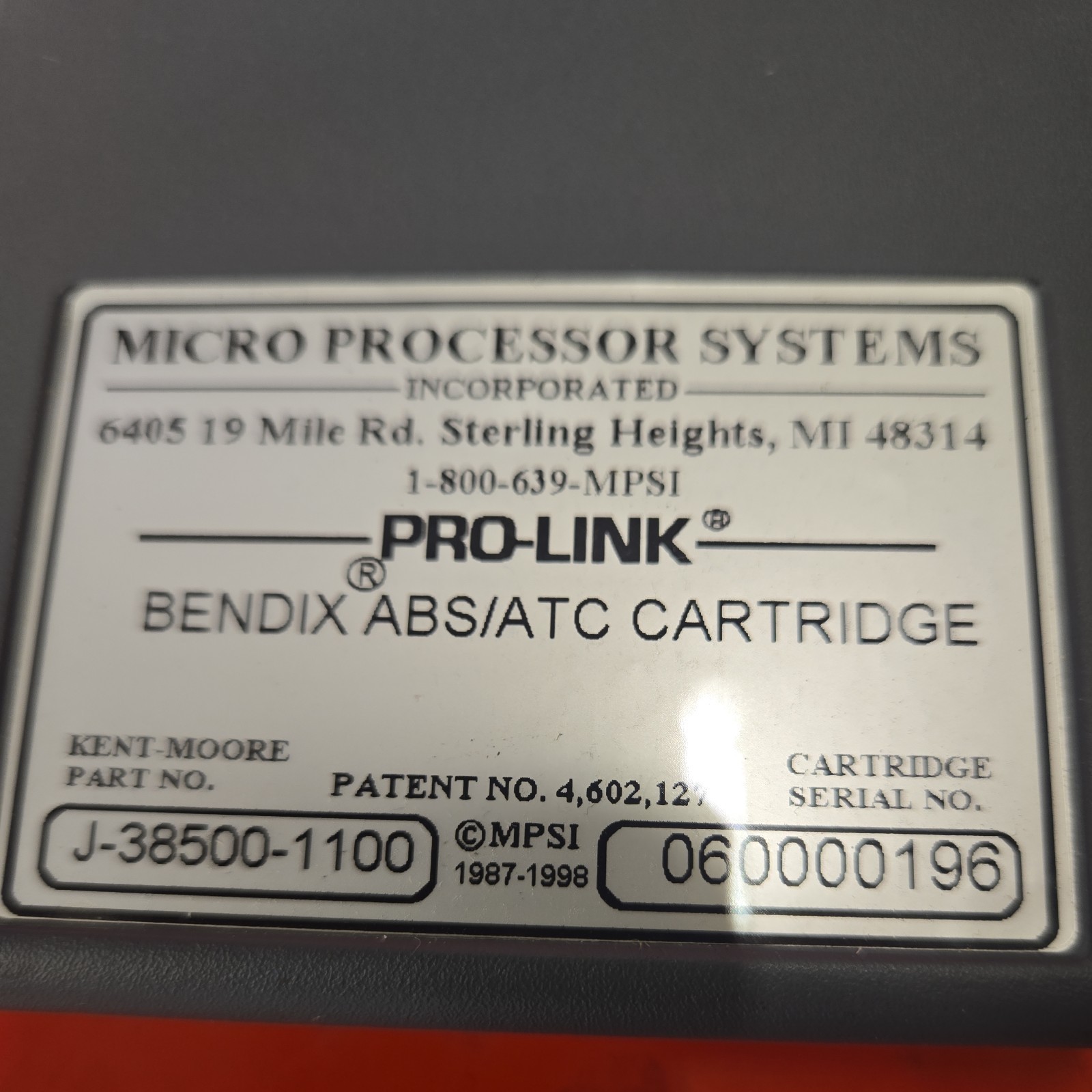 NEXIQ MPSI Pro-Link J-38500-1100 Bendix ABS EC-16 Diagnostic Cartridge