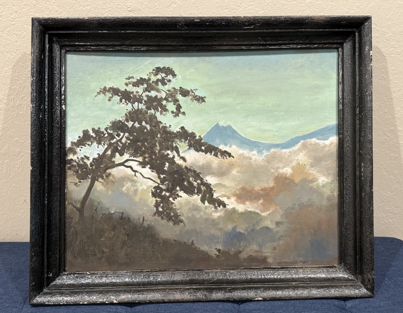 Vintage c1950s Guatemala Volcan de Fuego Oil Painting signed 