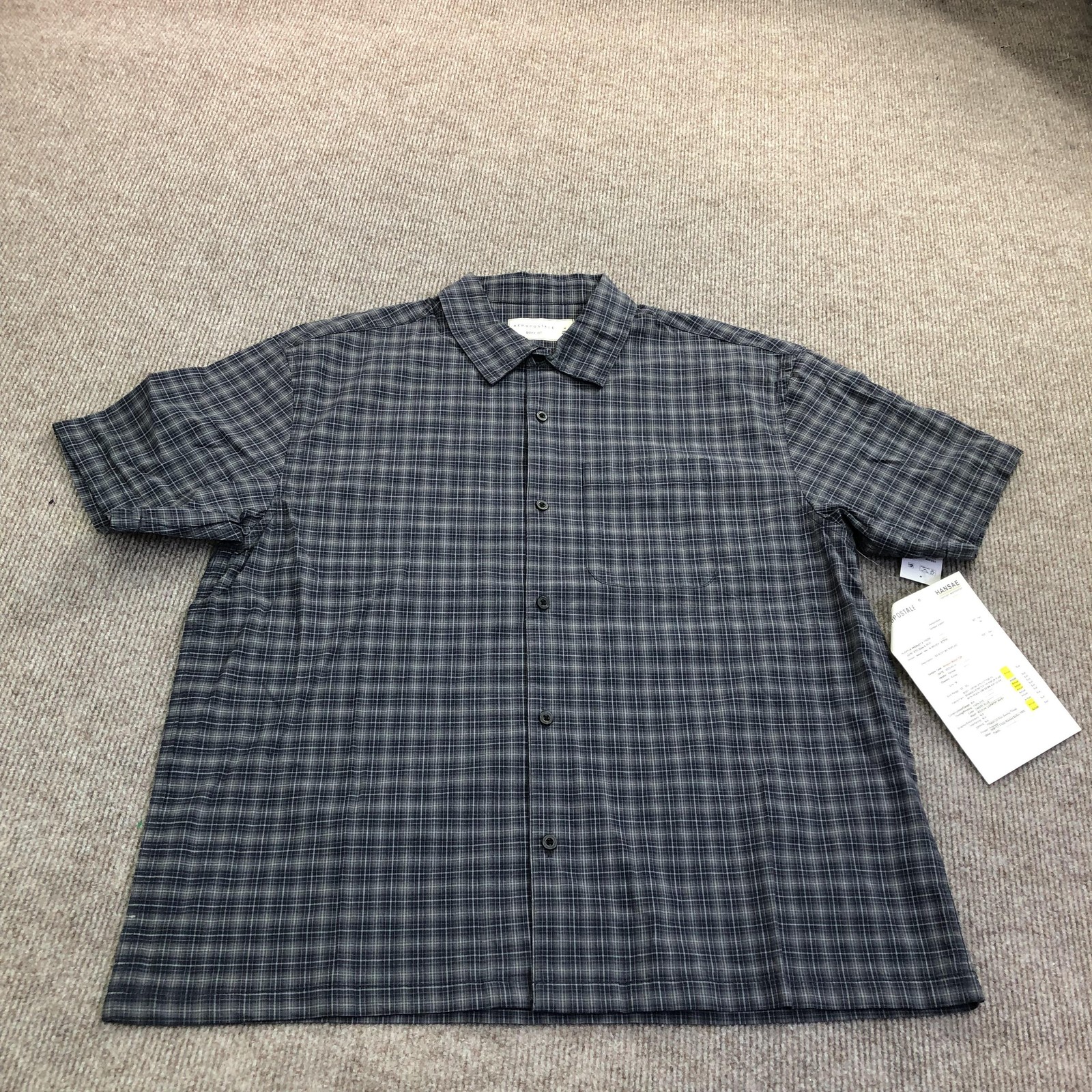 NEW Aeropostale Shirt Mens Medium Blue Plaid Short Sleeve Button-Up Boxy Stretch
