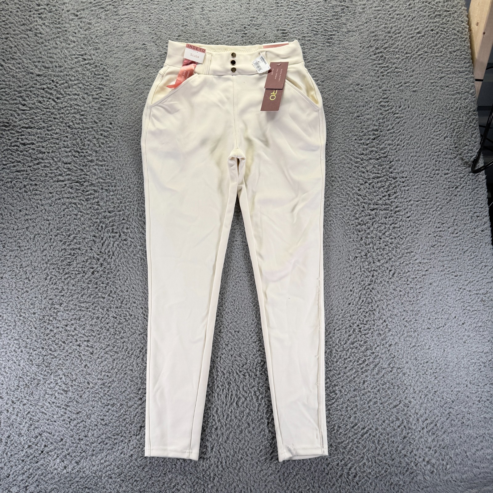 Indero Scuba Pant Women\'s M White Polyester Ankle Skinny Business Preppy Stretch