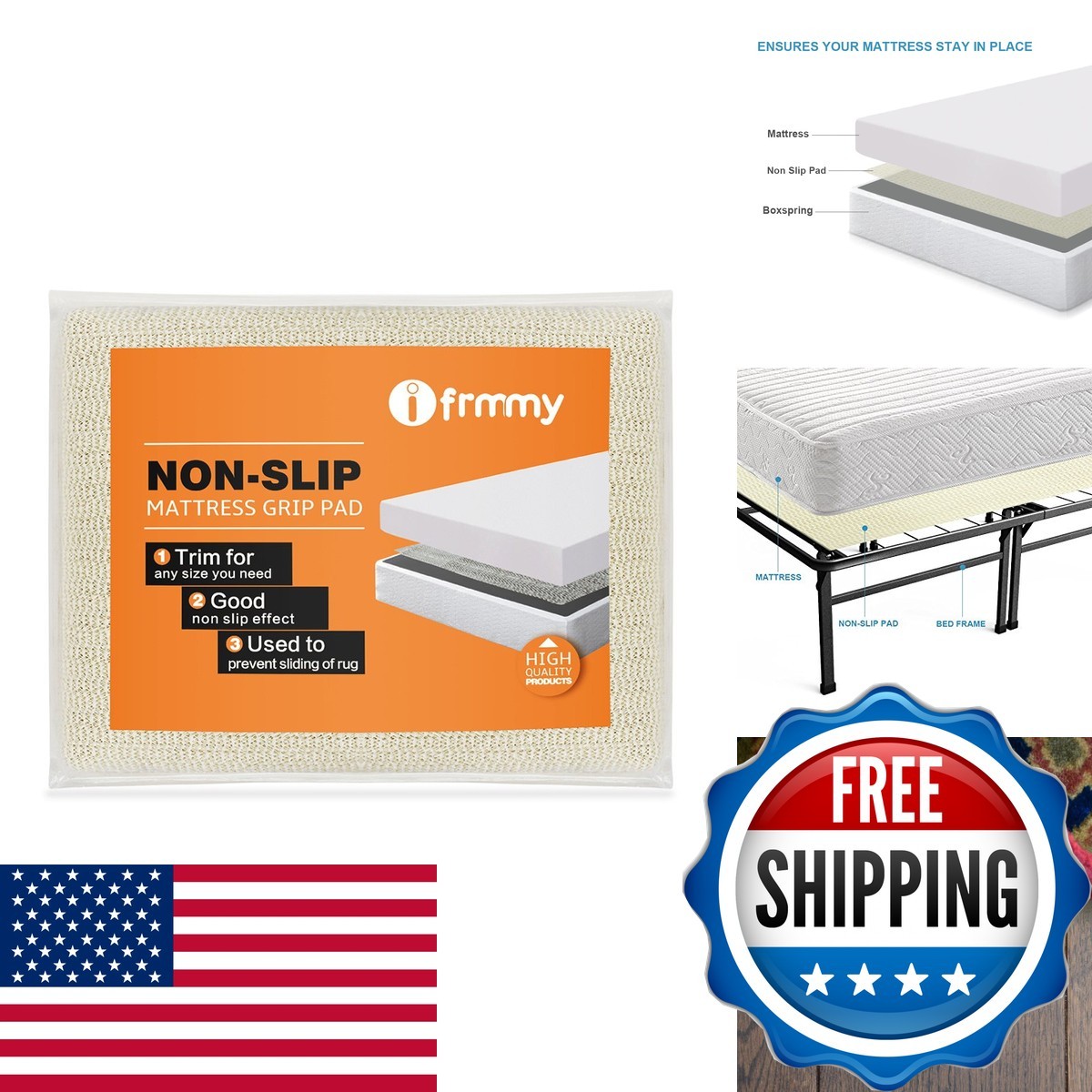 i frmmy Non Slip Grip Pad California King Size for Spring Memory Foam Mattress