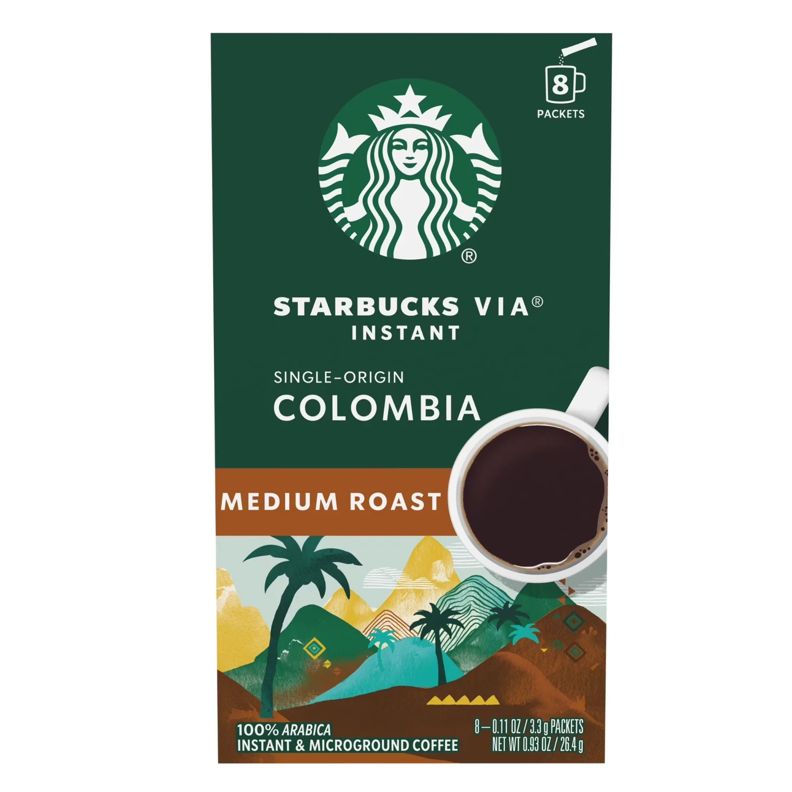Starbucks VIA Instant Single-Origin Colombia, Medium Roast Coffee  8 Packets