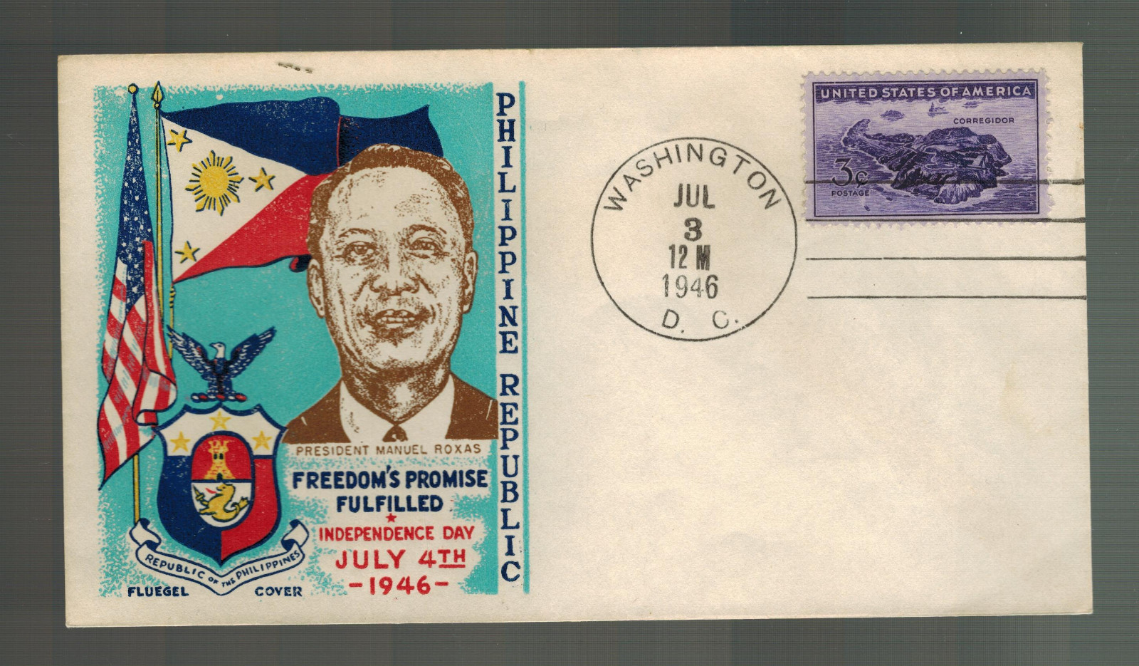 1946 USA Patriotic Cover Washington DC Fluegel Philippines Independence Day 1946 USA Patriotic Cover Washington DC Fluegel Philippines Independence Day