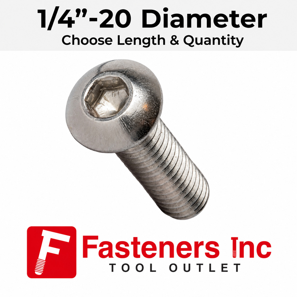 1/4-20 Button Head Socket Cap Screws Allen Bolts Hex Drive Stainless Steel 18-8