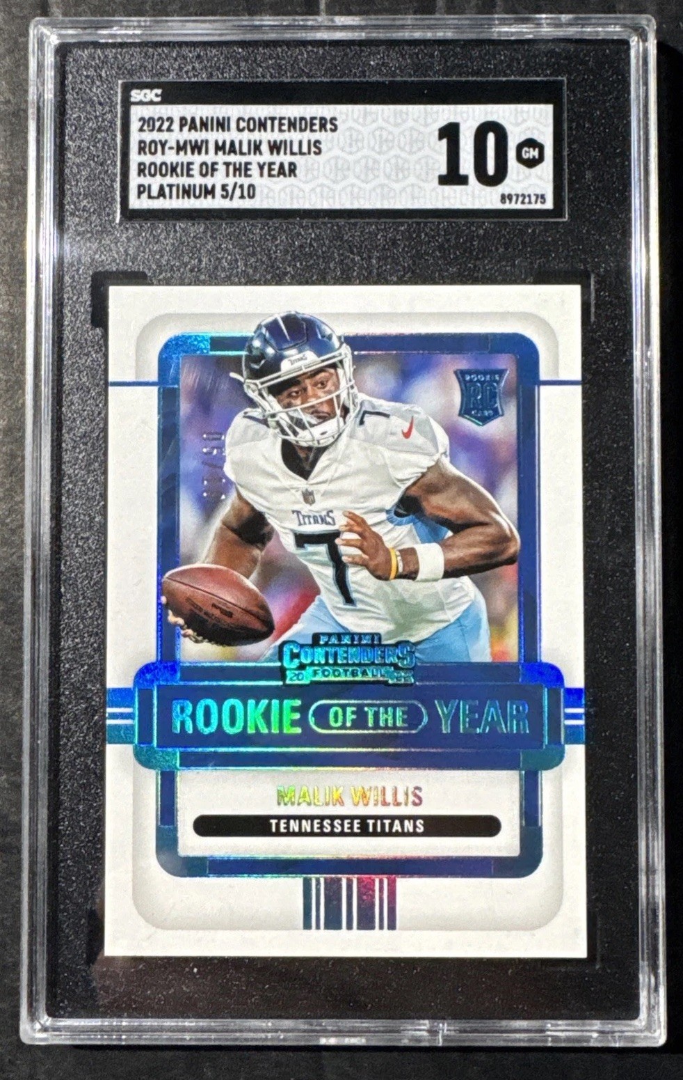 2022 Panini Contenders MALIK WILLIS RC 5/10 Rookie of the Year #ROY-MWI SGC 10