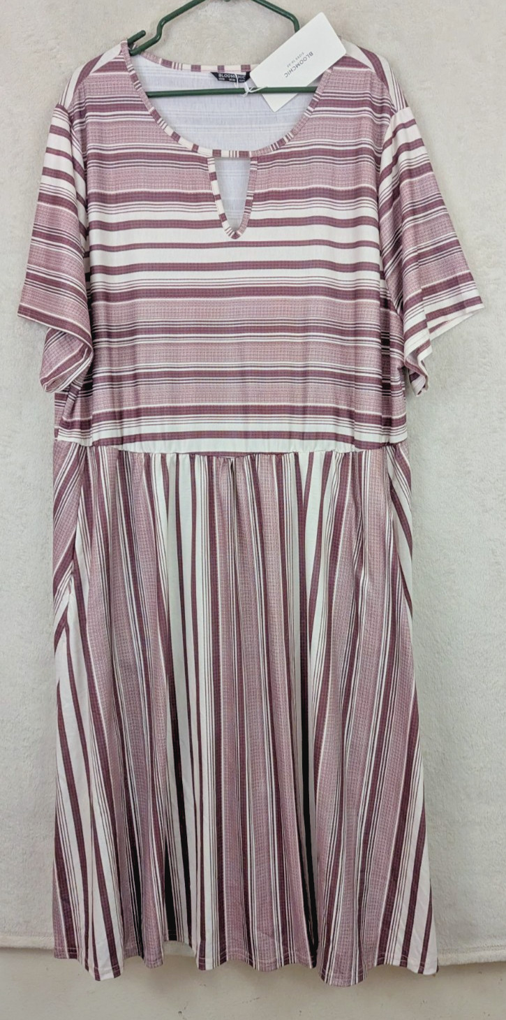 NWT Bloomchic sz USA 26 Midi to Maxi Knit Dress ss mauve ivory stripes 0156 NWT Bloomchic sz USA 26 Midi to Maxi Knit Dress ss mauve ivory stripes 0156