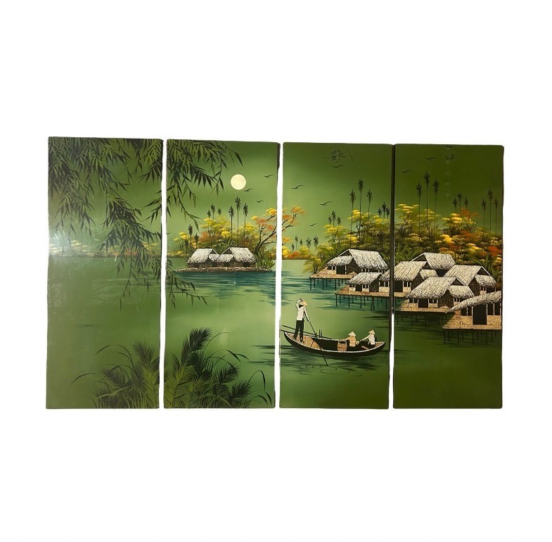 4 Vietnamese Lacquer wall hanging art panels 19\ 4 Vietnamese Lacquer wall hanging art panels 19\
