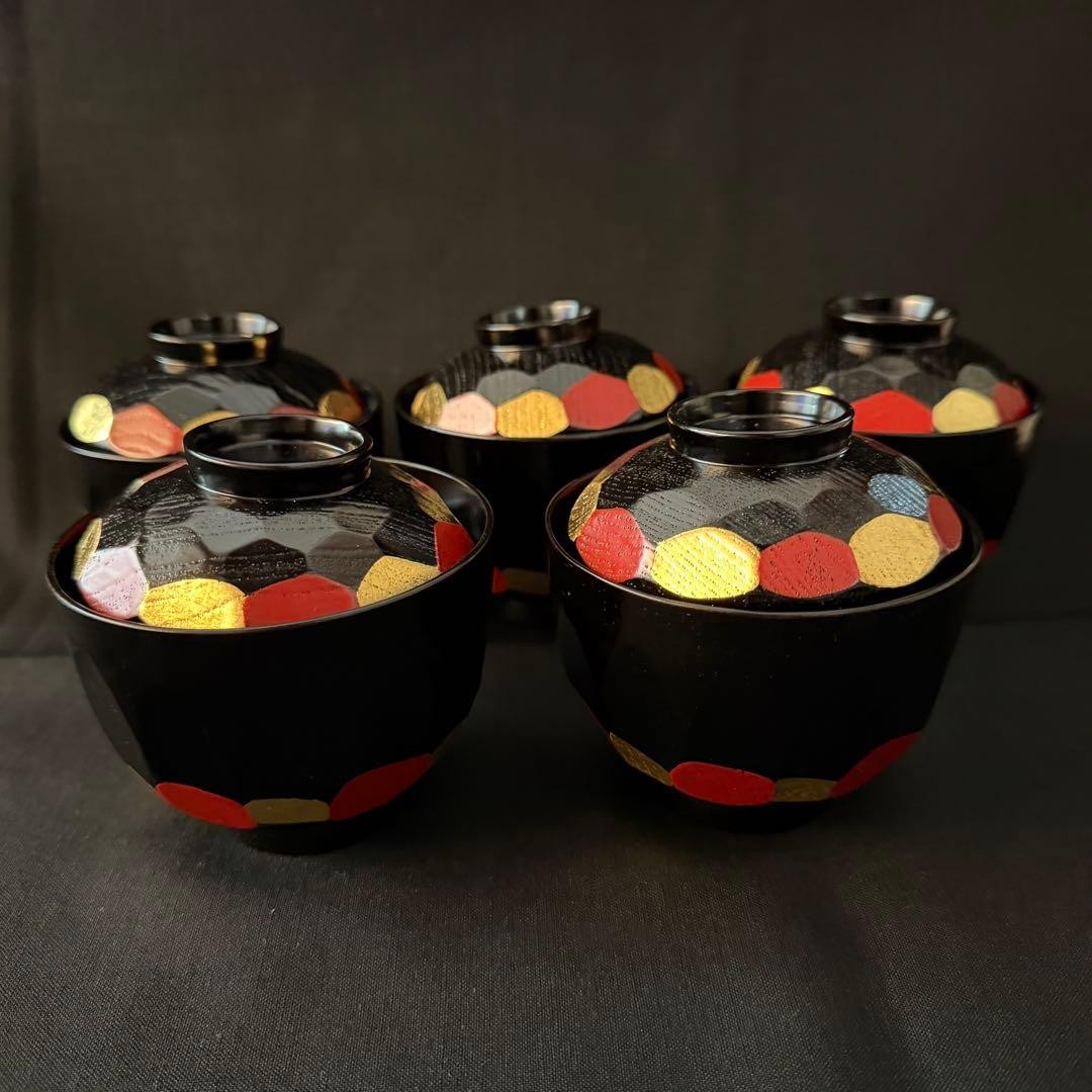 Zohiko Yachiyo Lidded Bowls Set of 5 Kyoto Lacquer Floral No Box Unused Zohiko Yachiyo Lidded Bowls Set of 5 Kyoto Lacquer Floral No Box Unused