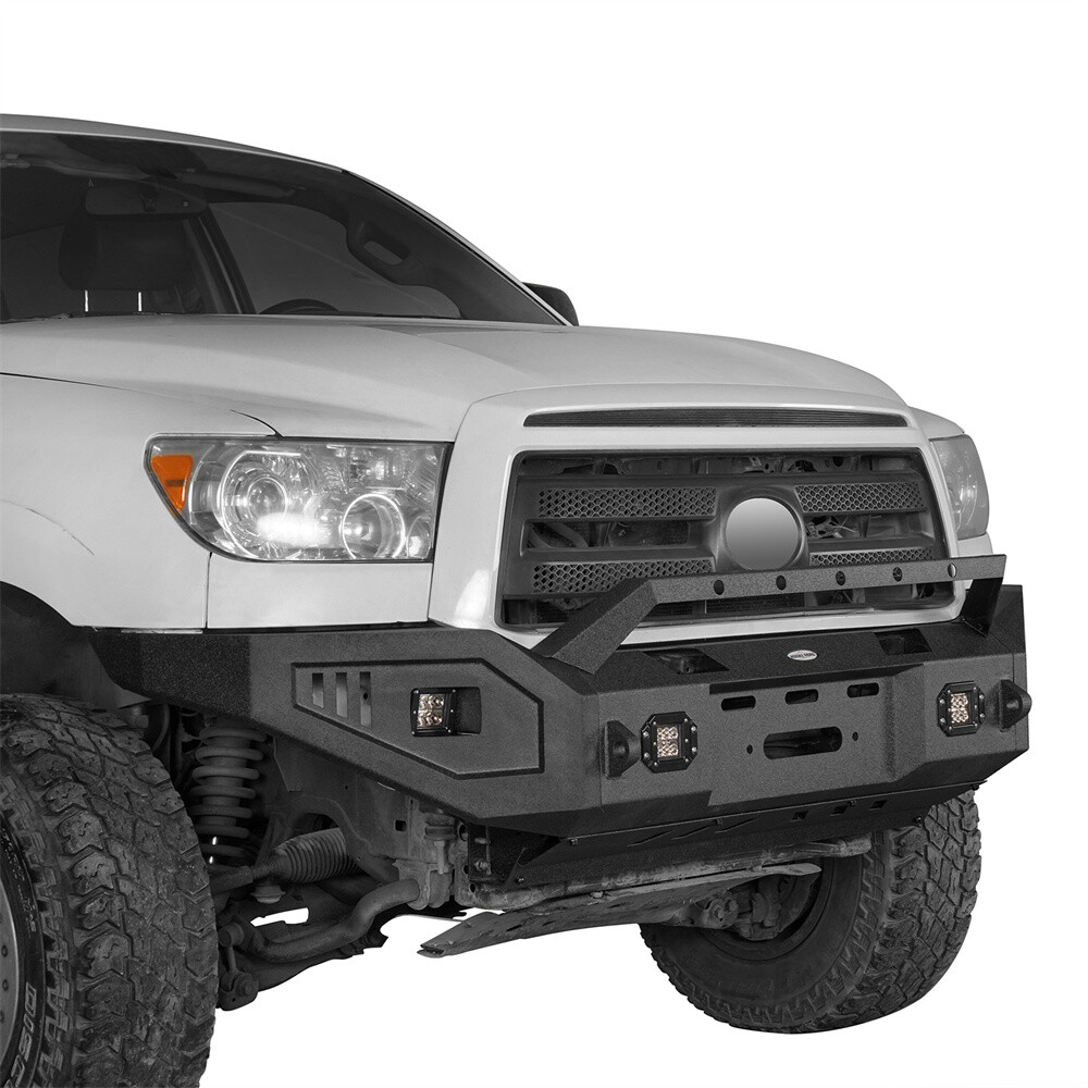 Fit 2007-2013 Toyota Tundra Front Bumper w/ Winch Plate & Led Lights &Skid Plate