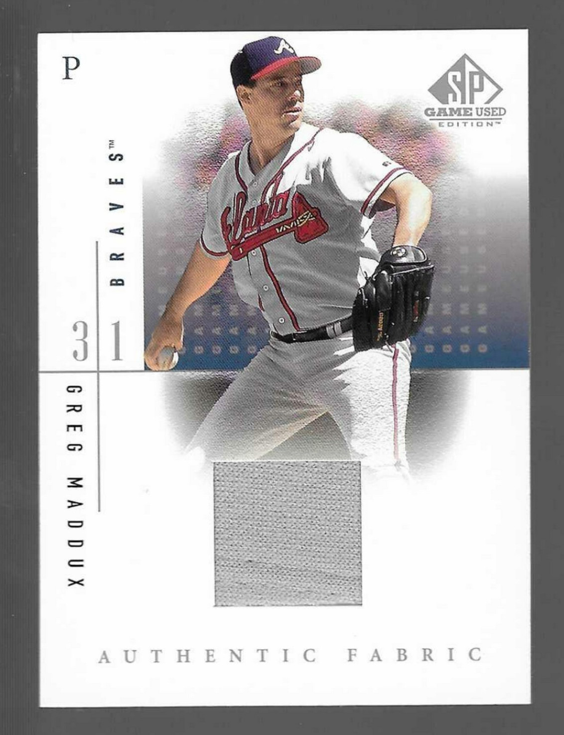 Greg Maddux HOF 2001 SP Game Used Edition Authentic Fabric Game Jersey Gray