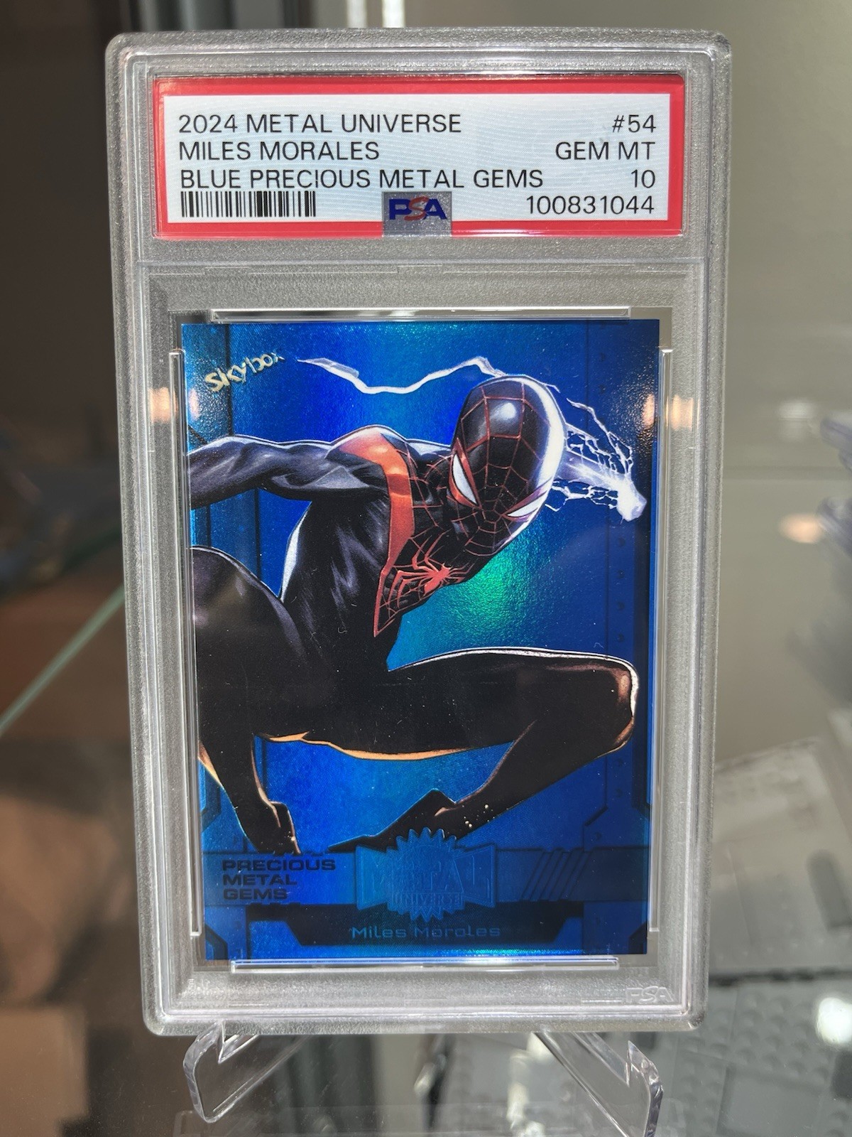 2024 Skybox Marvel Metal Universe Avengers Miles Morales BLUE PMG /50 PSA 10