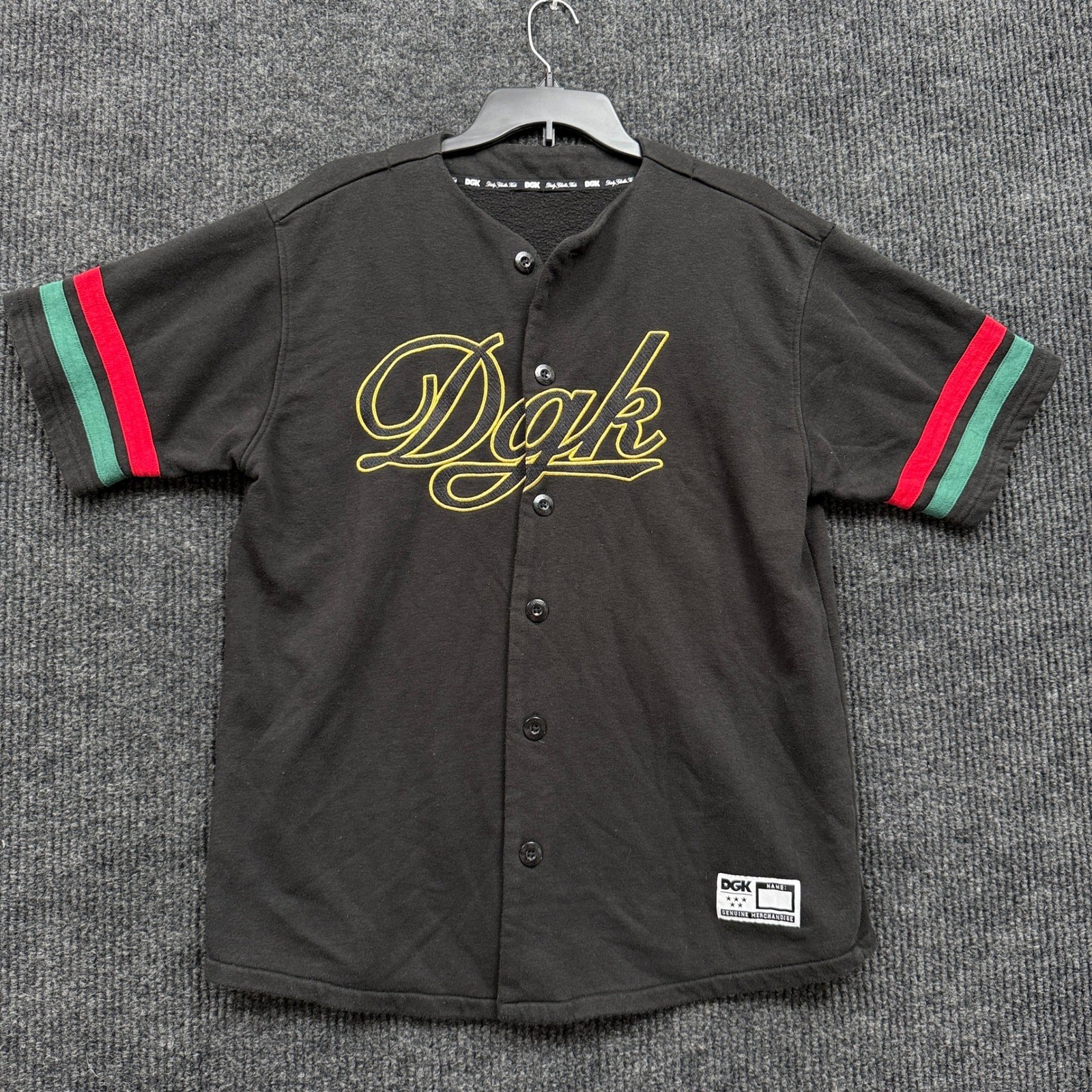 DGK Dirty Ghetto Kids Baseball Jersey Black Gold Embroidered Skate Streetwear