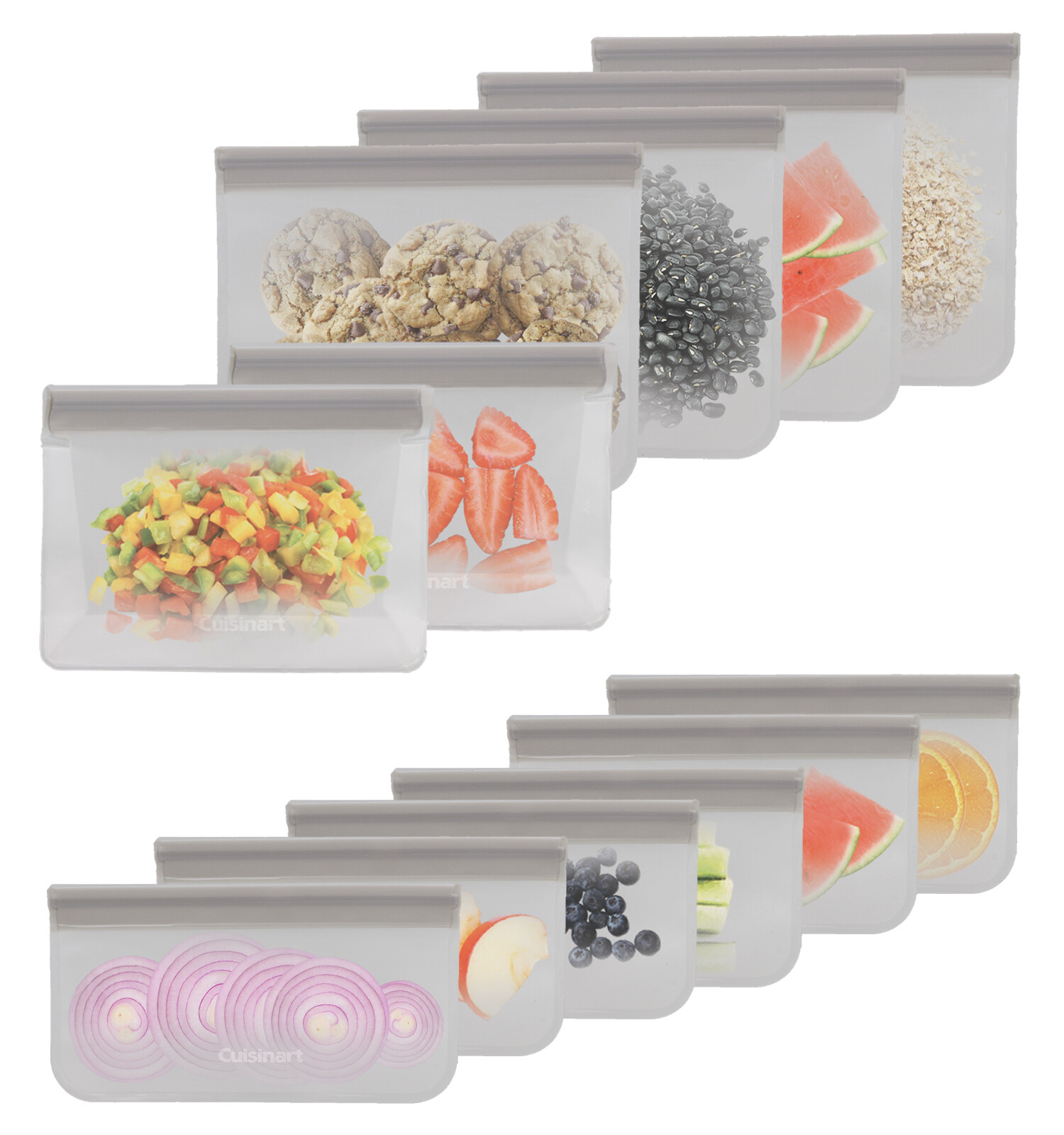Cuisinart Reusable Silicone Food Storage Bags, 12 Pack Grey Cuisinart Reusable Silicone Food Storage Bags, 12 Pack Grey