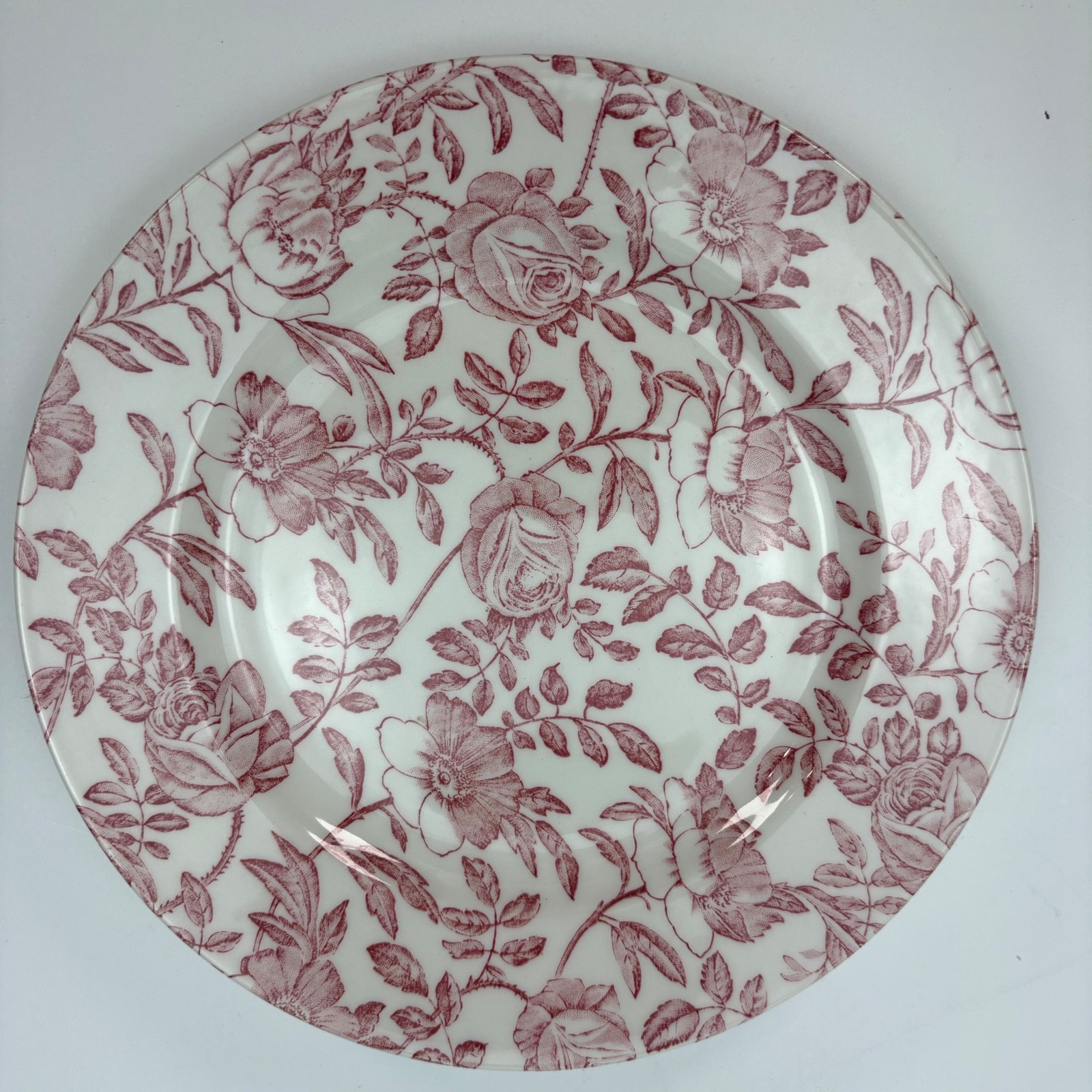 Churchill England Maroon Floral Transferware Plate Roses Made in England ~8.5\