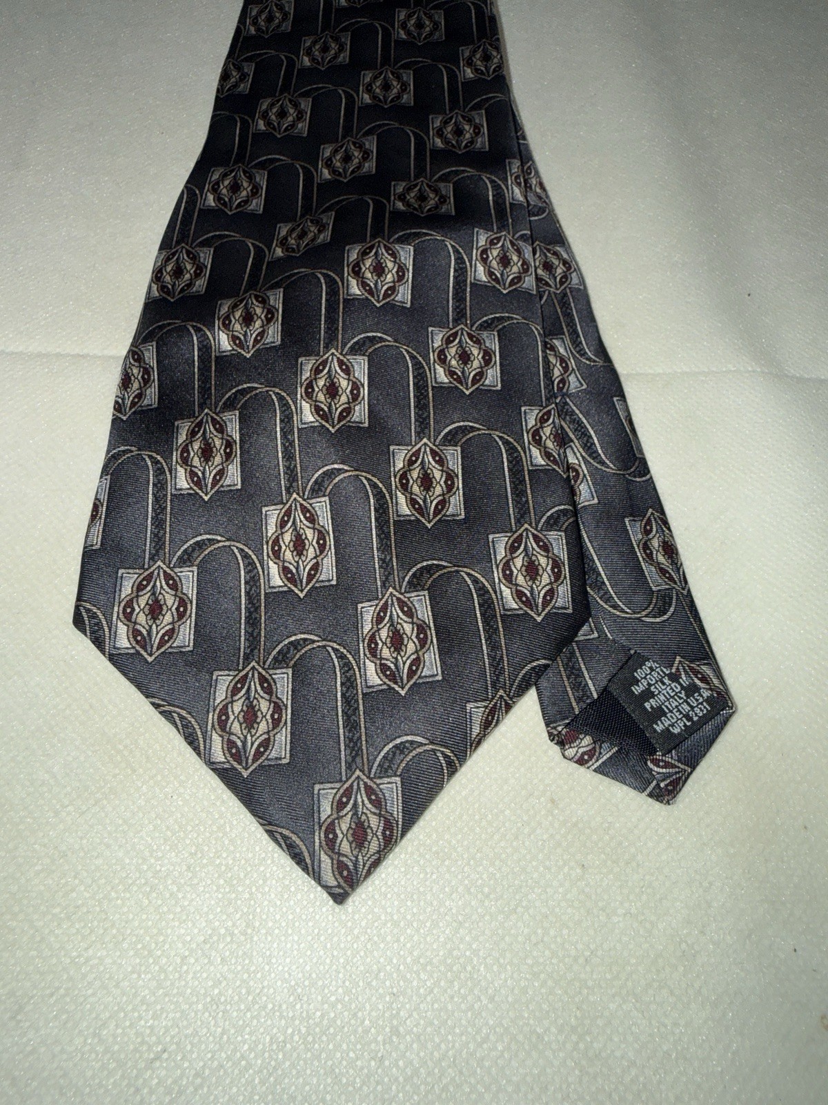 Vintage American Traditions 100% Silk Tie Navy Burgundy Geometric Made USA