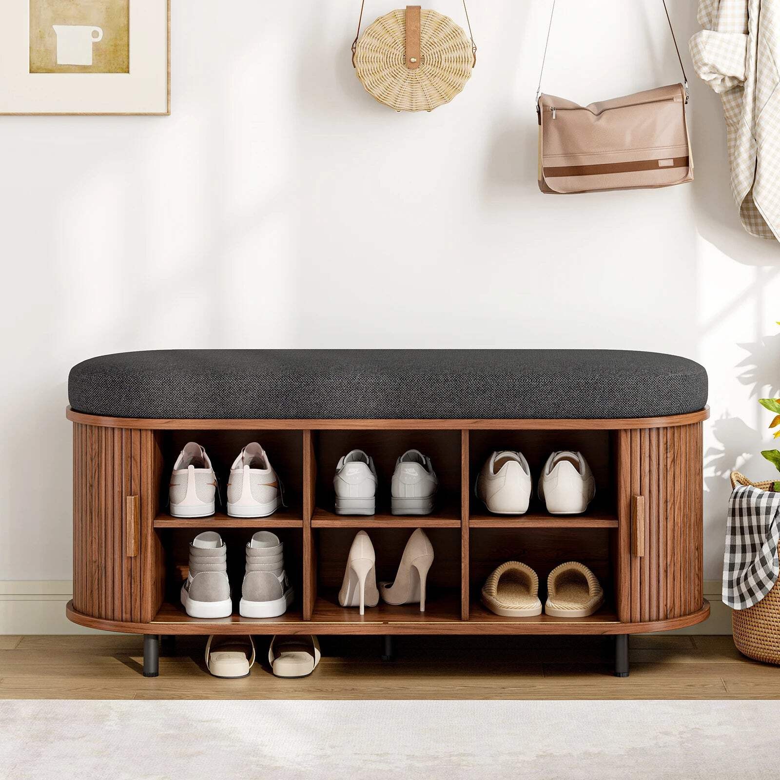 43.3 inch Shoe Storage Bench, 3 Tier Shoe Rack Bench Organizer with Storage, Cus