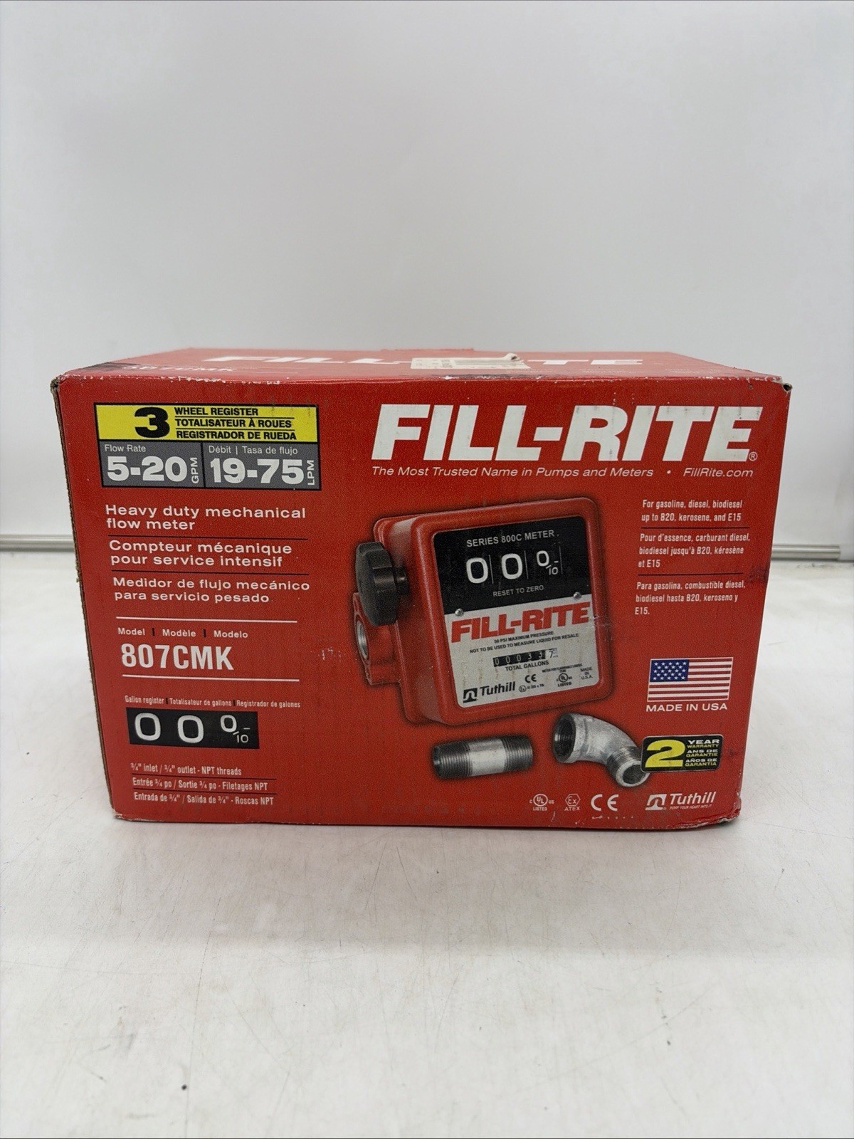 Fill-Rite 807CMK Mechanical Fuel Flow Meter 5-20 GPM 3/4” NPT Fill-Rite 807CMK Mechanical Fuel Flow Meter 5-20 GPM 3/4” NPT