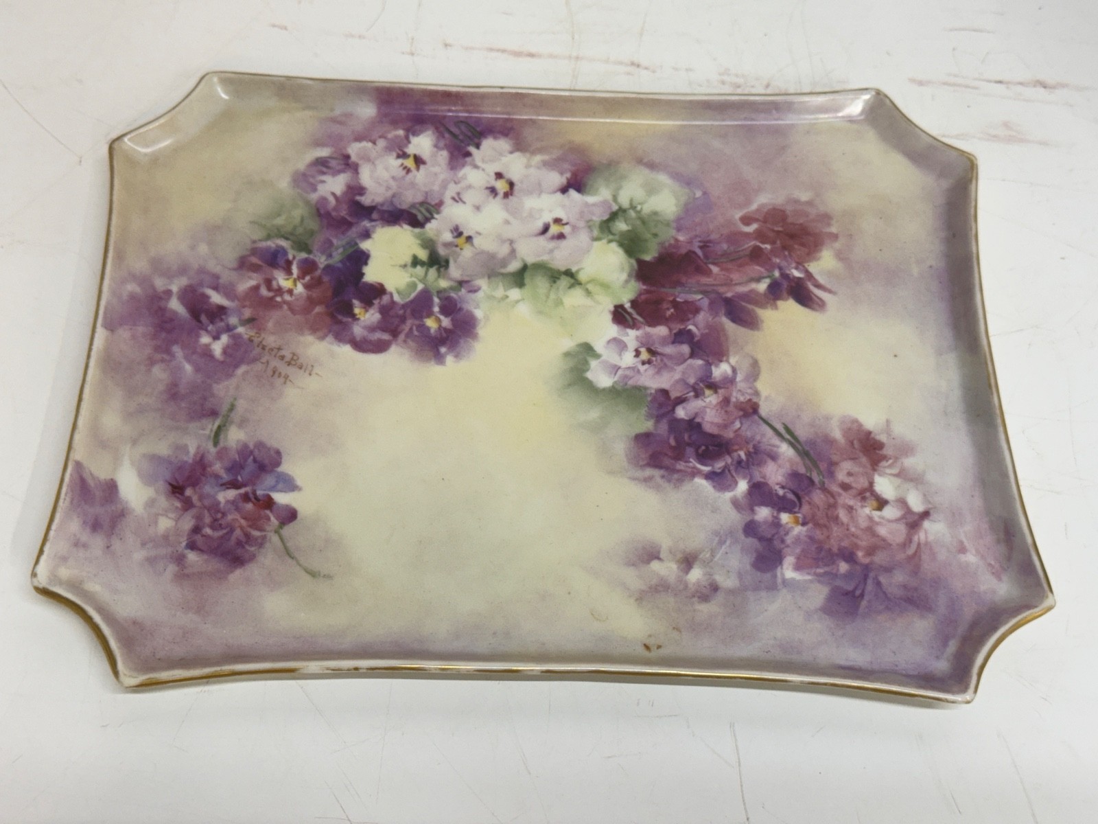 Antique William Guerin Limoges Porcelain Vanity Tray Hand Painted Violets Dec.