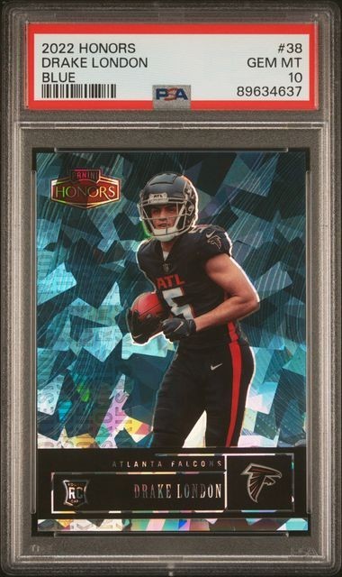 POP 3 DRAKE LONDON ROOKIE BLUE CRACKED ICE 15/15 PSA 10 2022 PANINI HONORS RC
