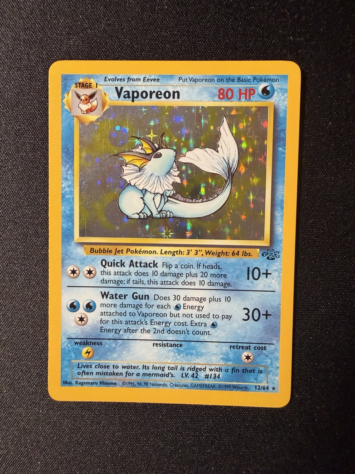 Pokemon Vaporeon 12/64 Holo Jungle Unlimited WOTC 1999 Near Mint