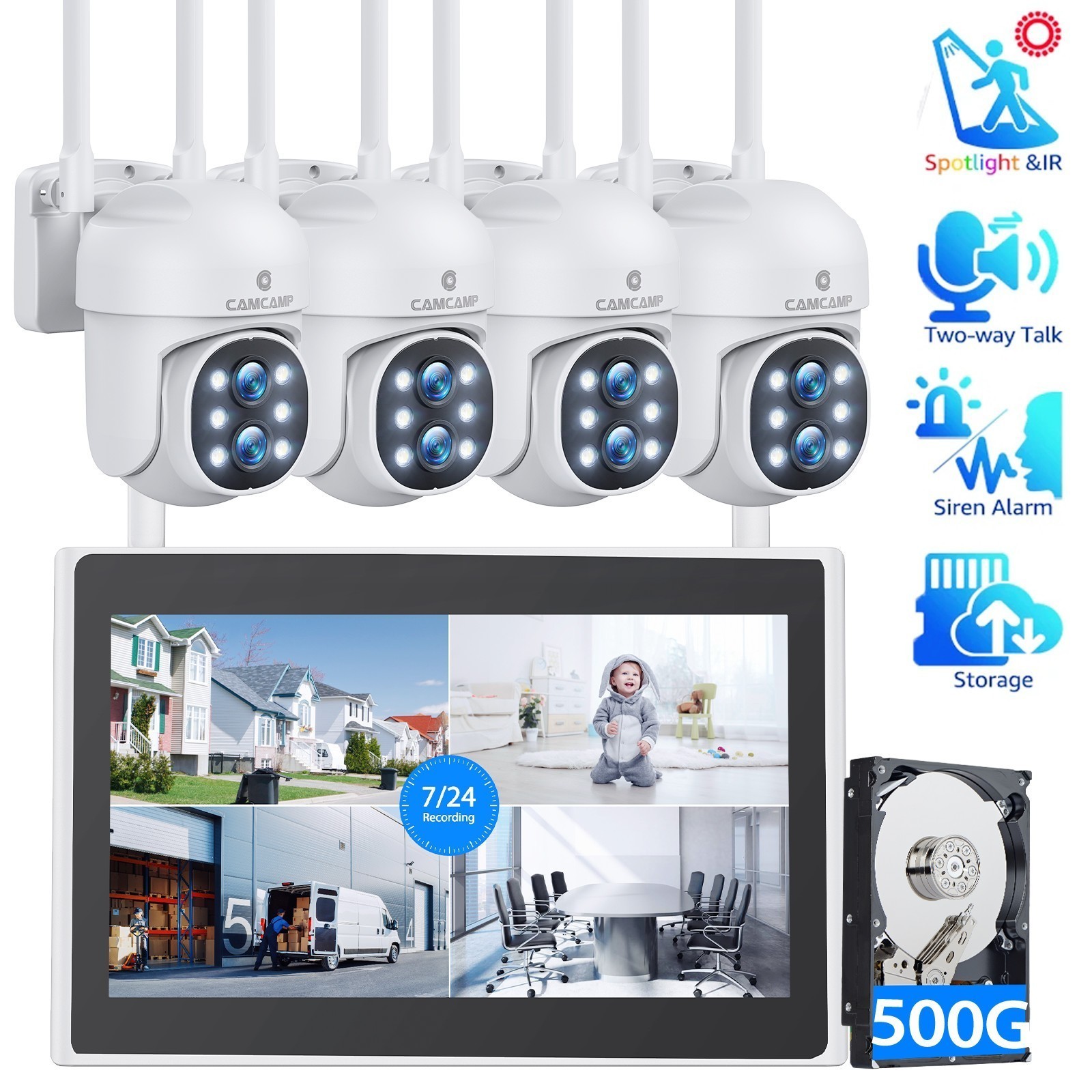 4PCS 4MP Wireless Security Camera System 10CH 4K 10\