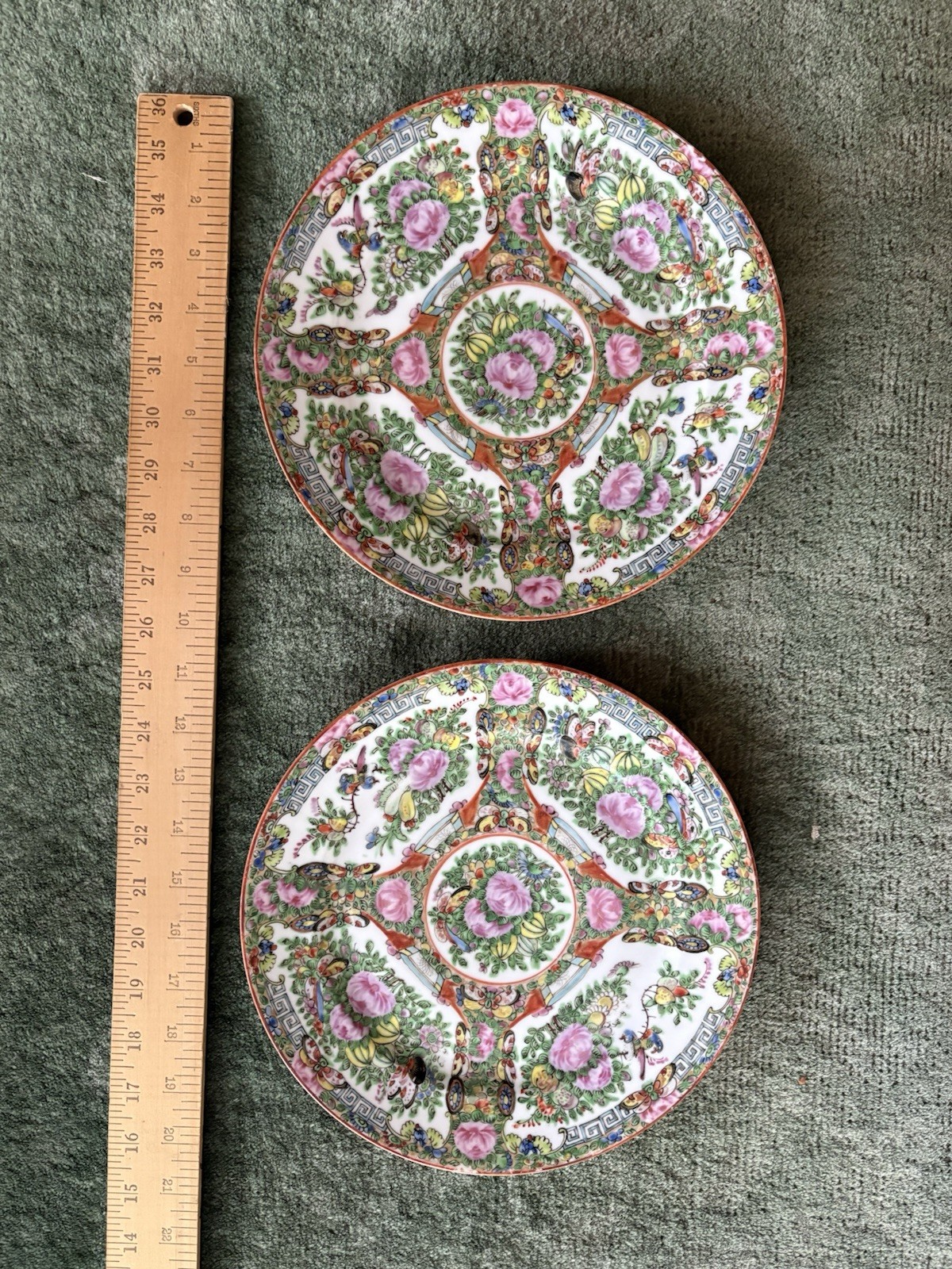 Pair Of Matching famille Rise Dinner Plates Early 20th Century Pair Of Matching famille Rise Dinner Plates Early 20th Century