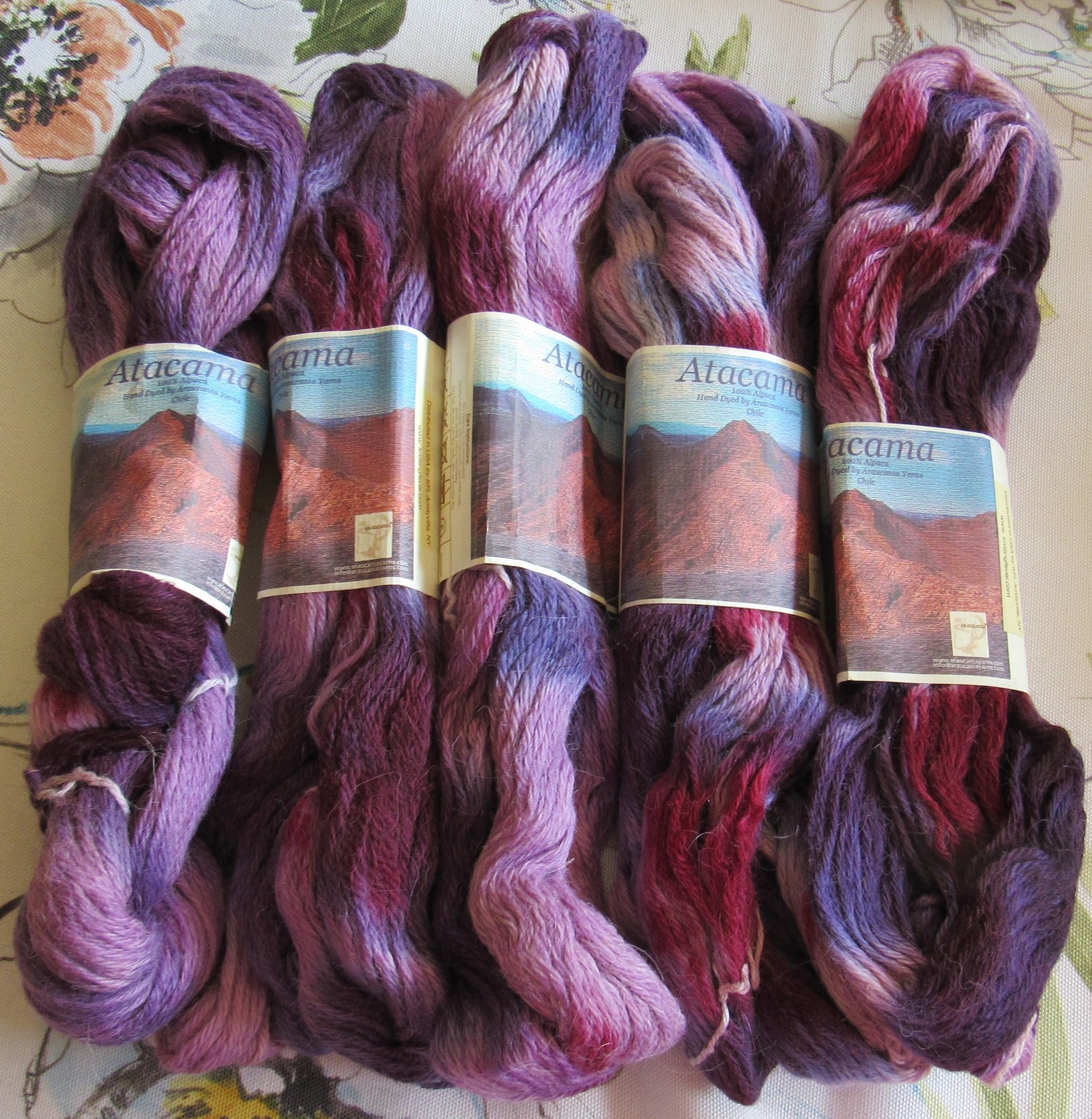 5 Hanks Skeins (50g 110yd ea) LOT Araucania ATACAMA 100% Alpaca Yarn PURPLE Plum
