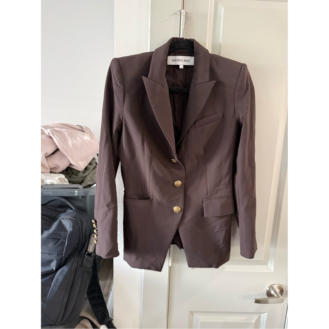 Veronica Beard Chocolate Brown Single-Breasted Blazer with Gold Buttons Veronica Beard Chocolate Brown Single-Breasted Blazer with Gold Buttons