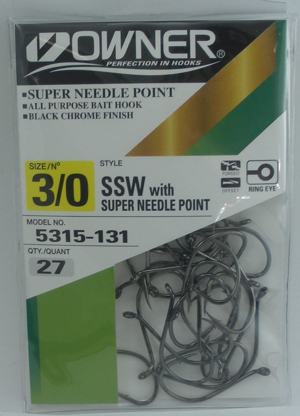 Owner 5315-131 SSW All Purpose Hook Needle Point RevBend UpEye Black Sz 3/0 27Ct Owner 5315-131 SSW All Purpose Hook Needle Point RevBend UpEye Black Sz 3/0 27Ct