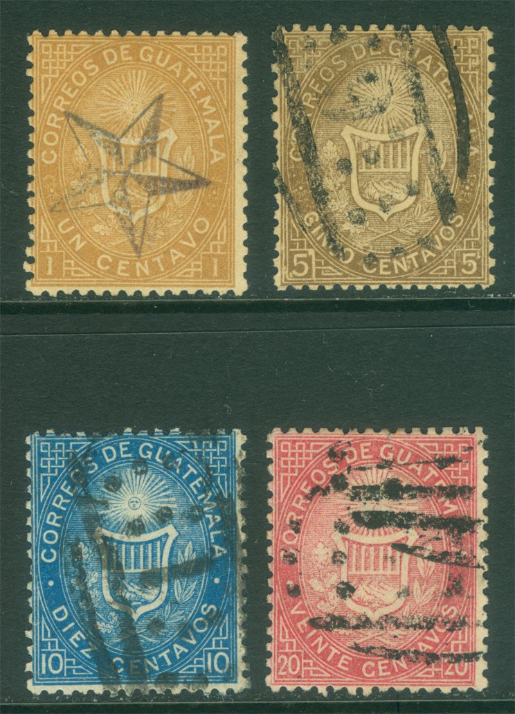 GUATEMALA 1871 Coat of Arms - 1st emssion - Scott # 1-4 used VF