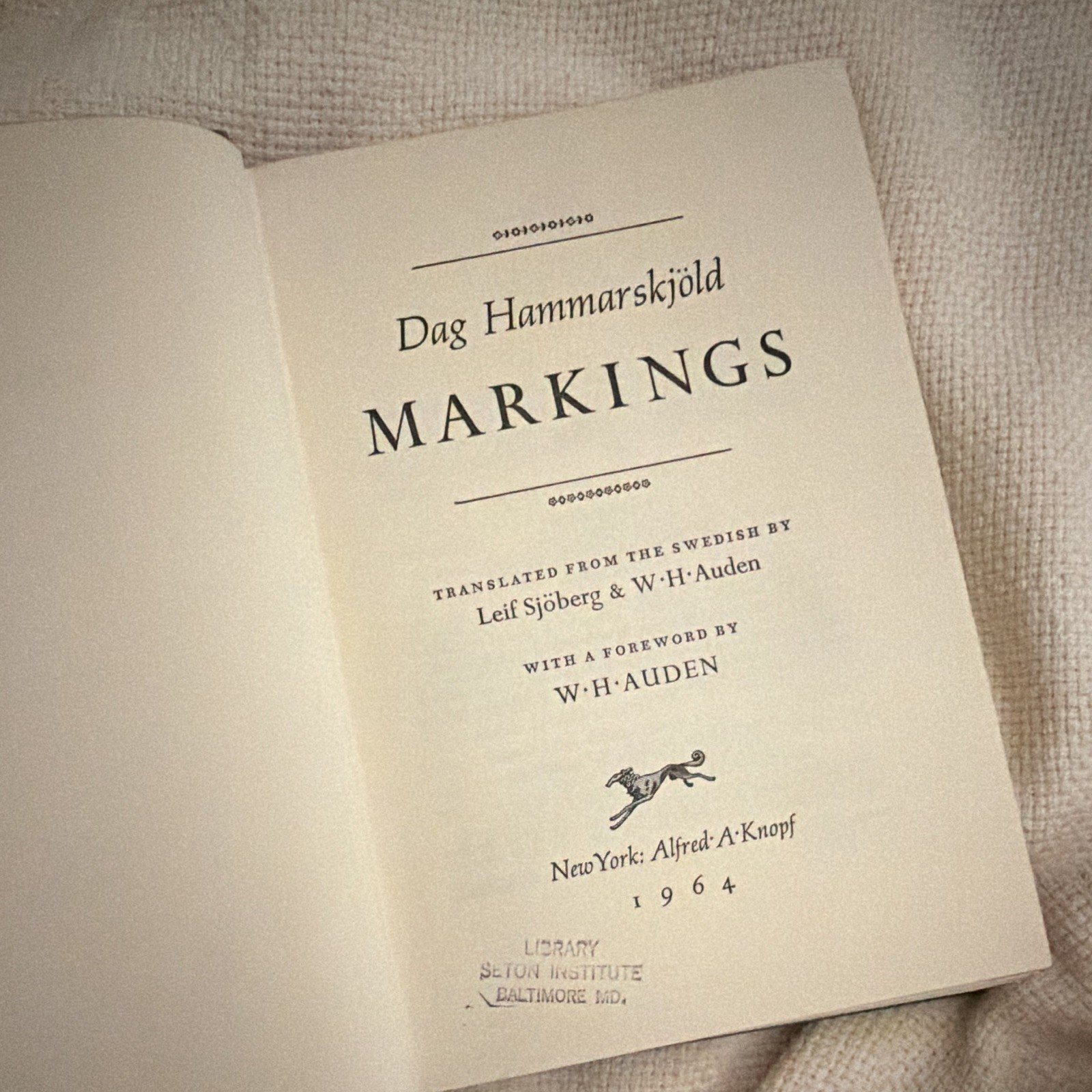 Dag Hammarskjöld Markings Hardcover 1964 Alfred A. Knopf Memoir