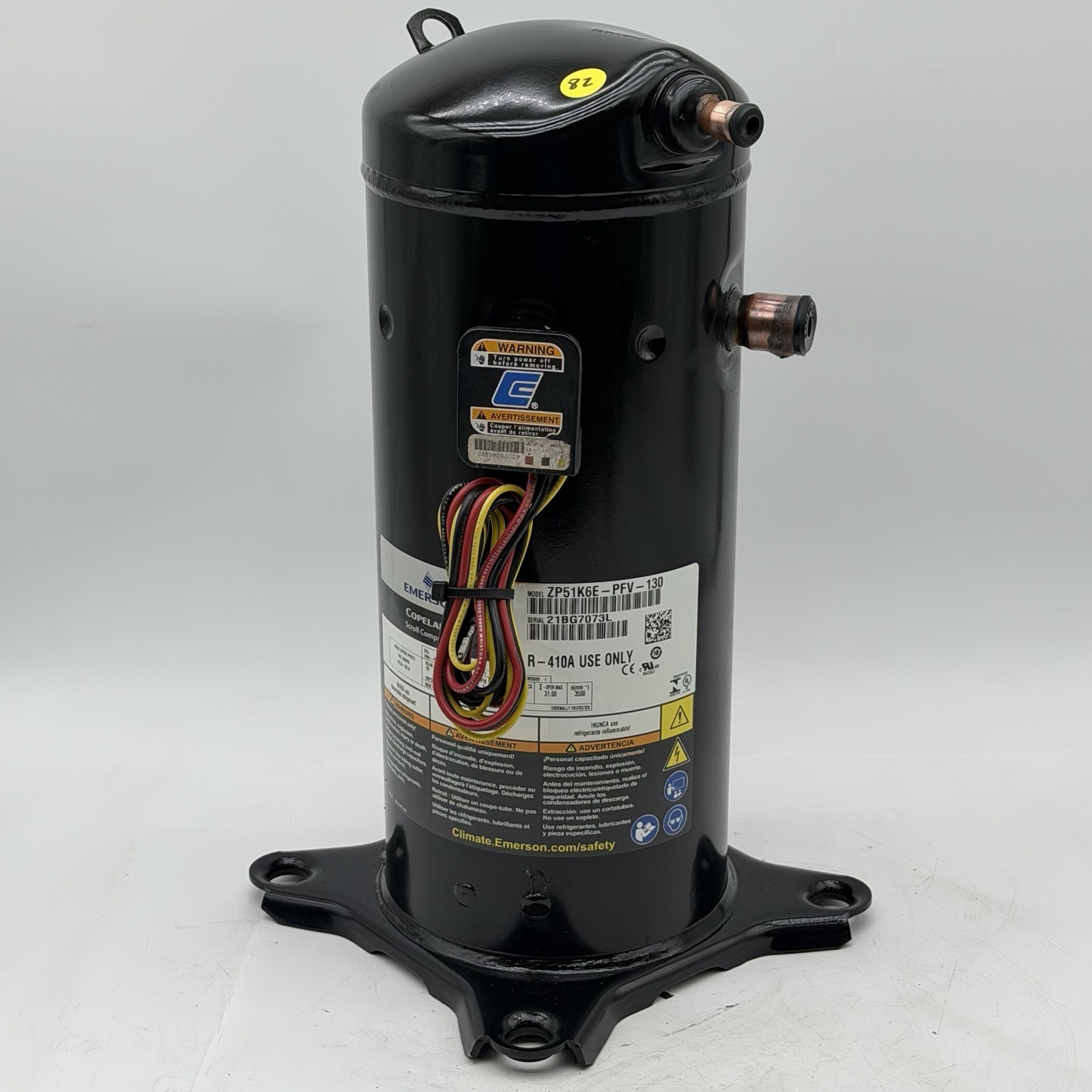 Copeland ZP51K6E-PFV-130 Scroll Compressor 1 PH 230V for R410A only ZP51K5E-PFV