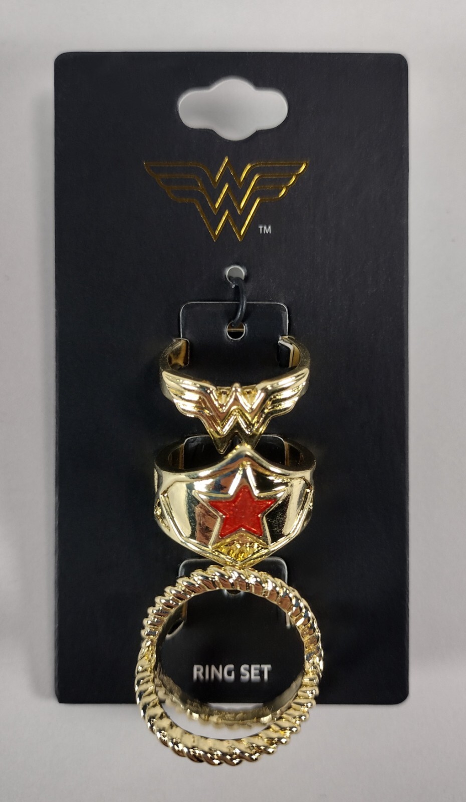 NEW - Wonder Woman Golden Color Ring Set 3-Piece Star WW Logo  Sizes 7.5-8.5