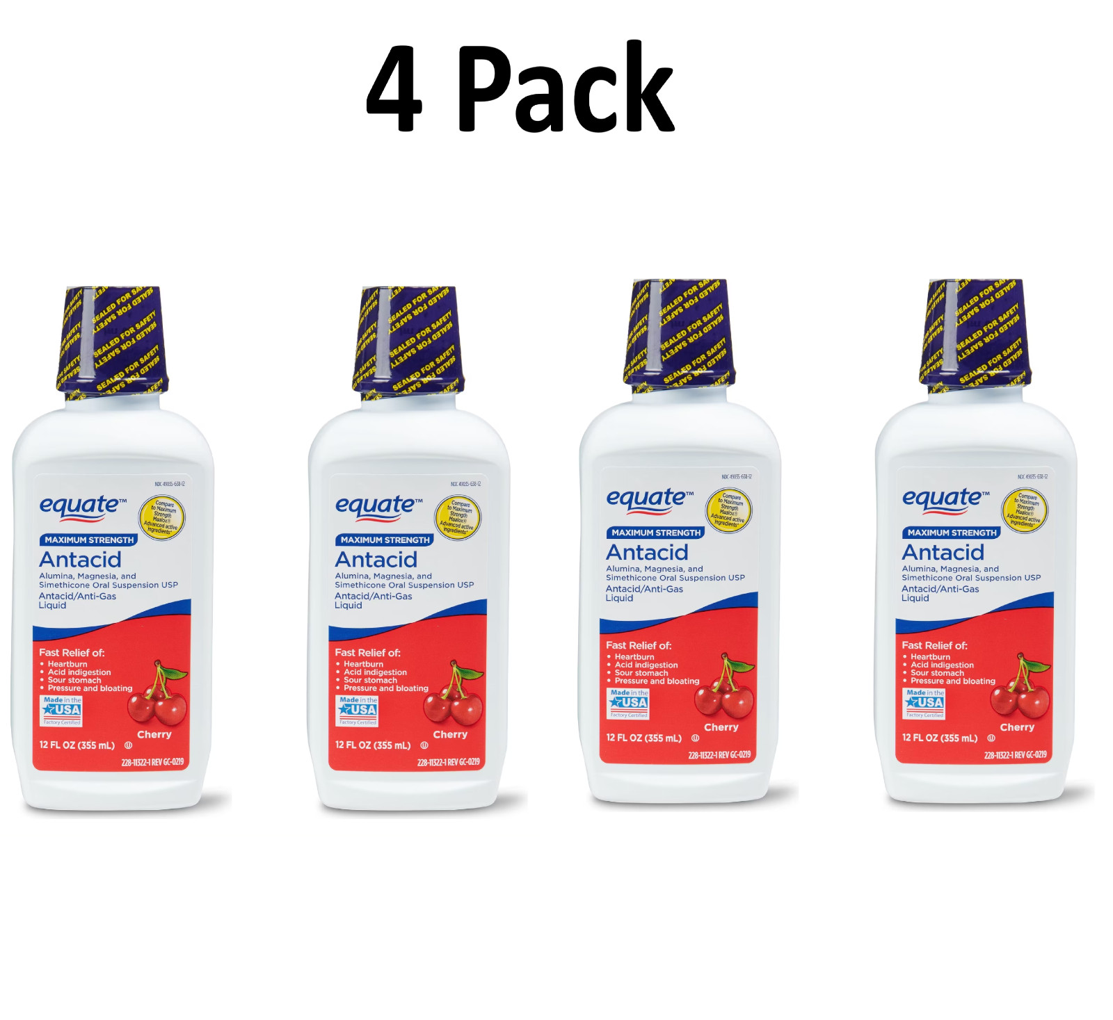 Equate Maximum Strength Antacid Liquid, Cherry, 12 fl. Oz ( 4 pack)