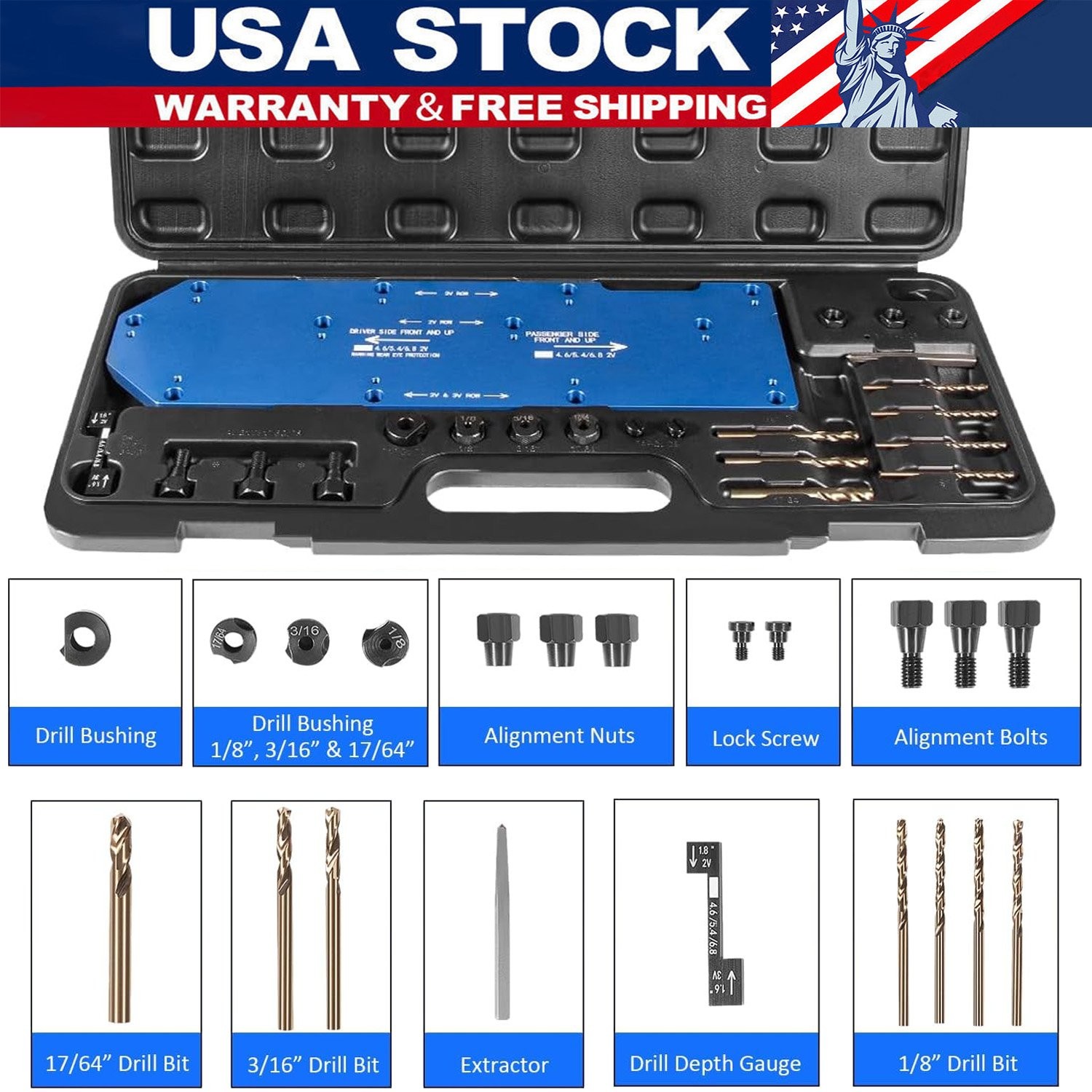 71600 For Ford 4.6L/5.4L/6.8L Exhaust Manifold Drill Template Kit with Case