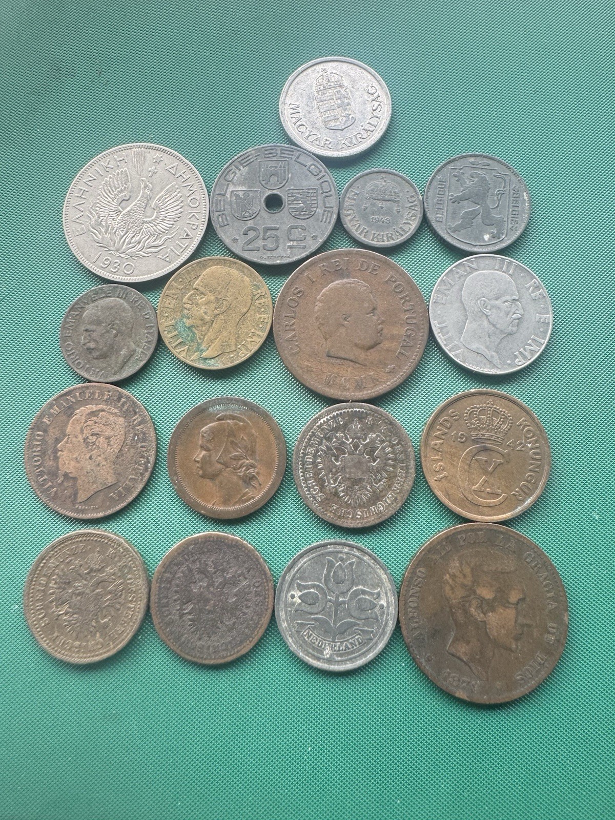 Foreign Pre WWII 17 Coins 1851-1943 Greece Belgium Italy Etc