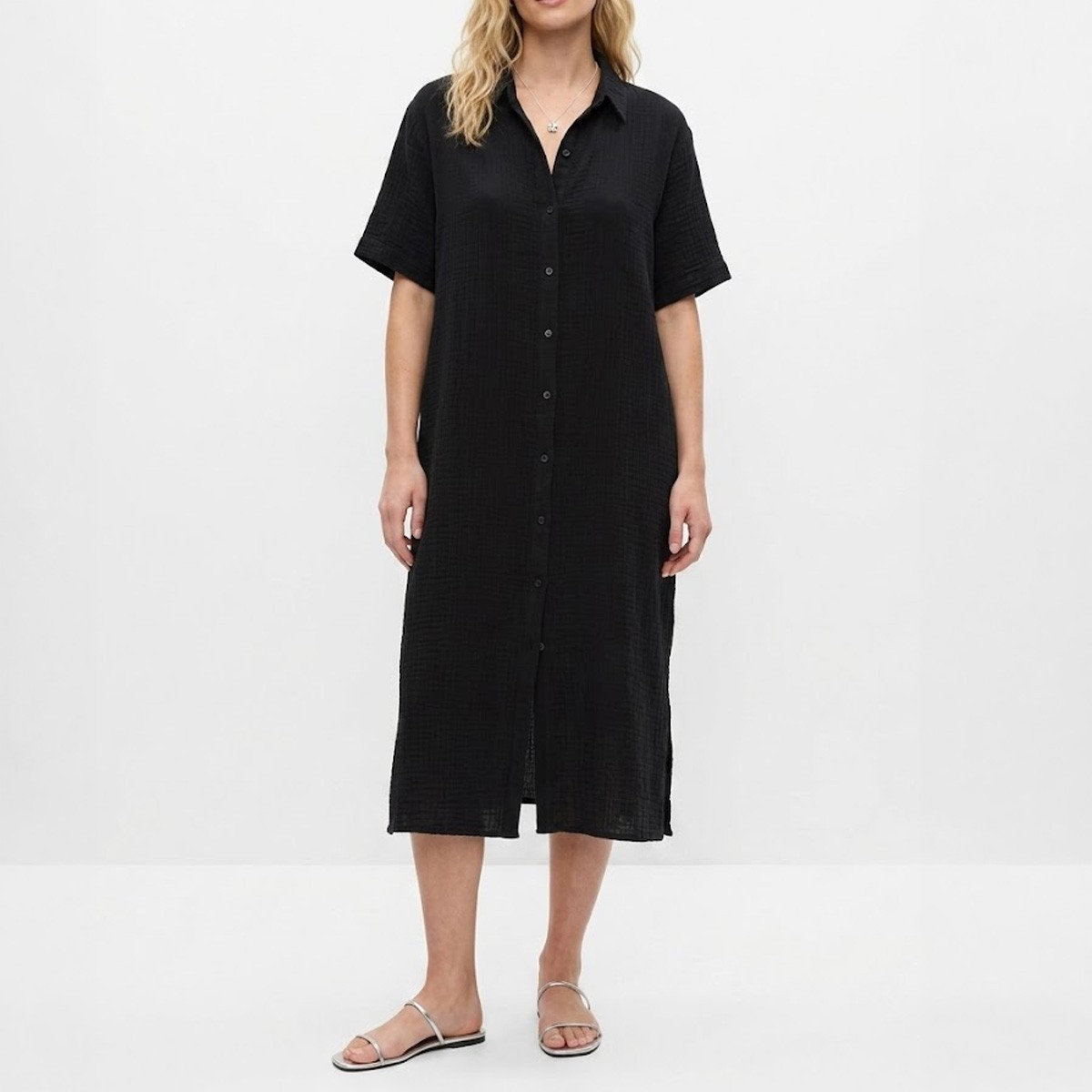 NWT Eileen Fisher Organic Cotton Lofty Gauze Classic Collar Shirtdress, XXS-3X