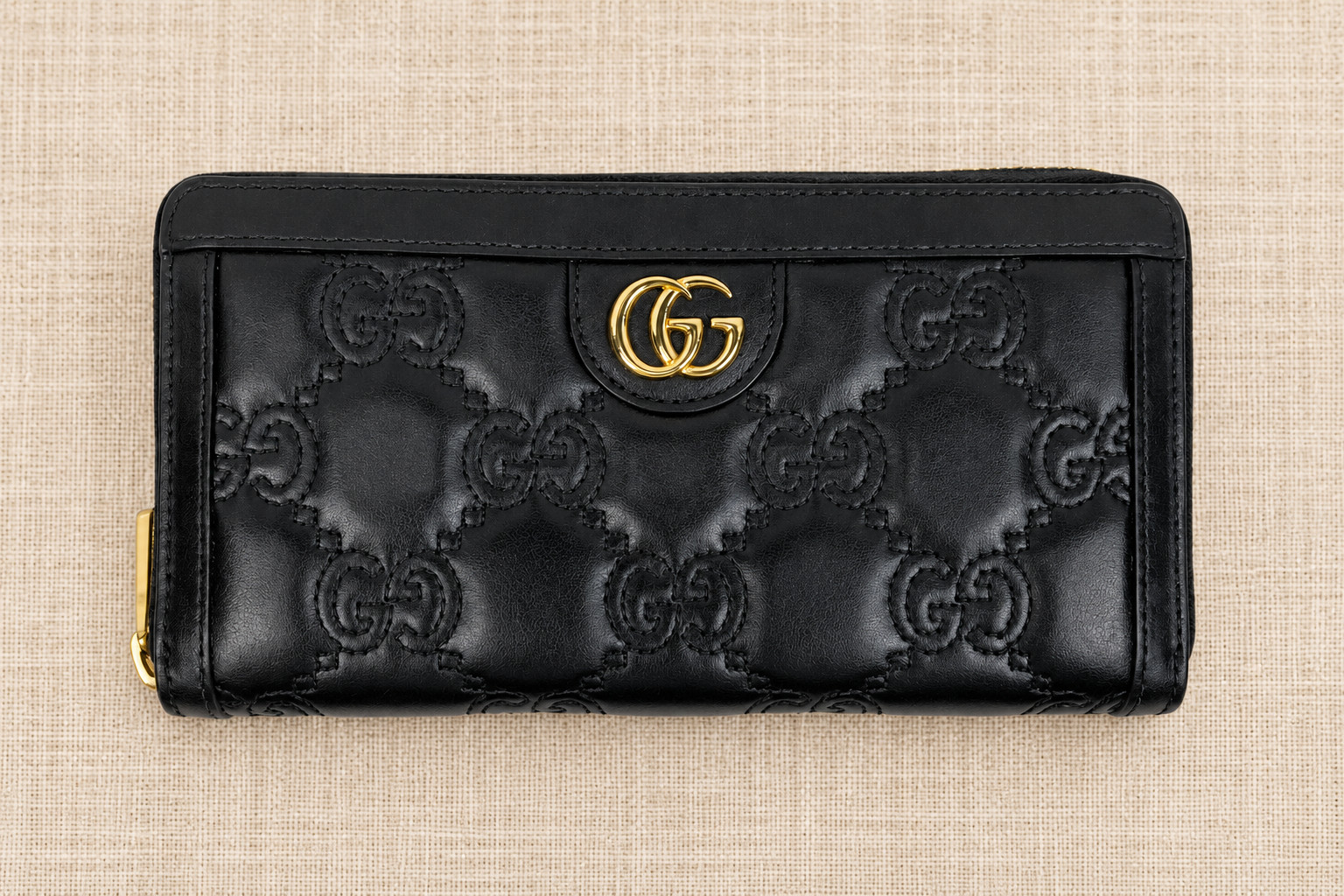 Gucci All-over GG Black Matelassé Leather Zip Wallet -723784- Authentic COA-RARE