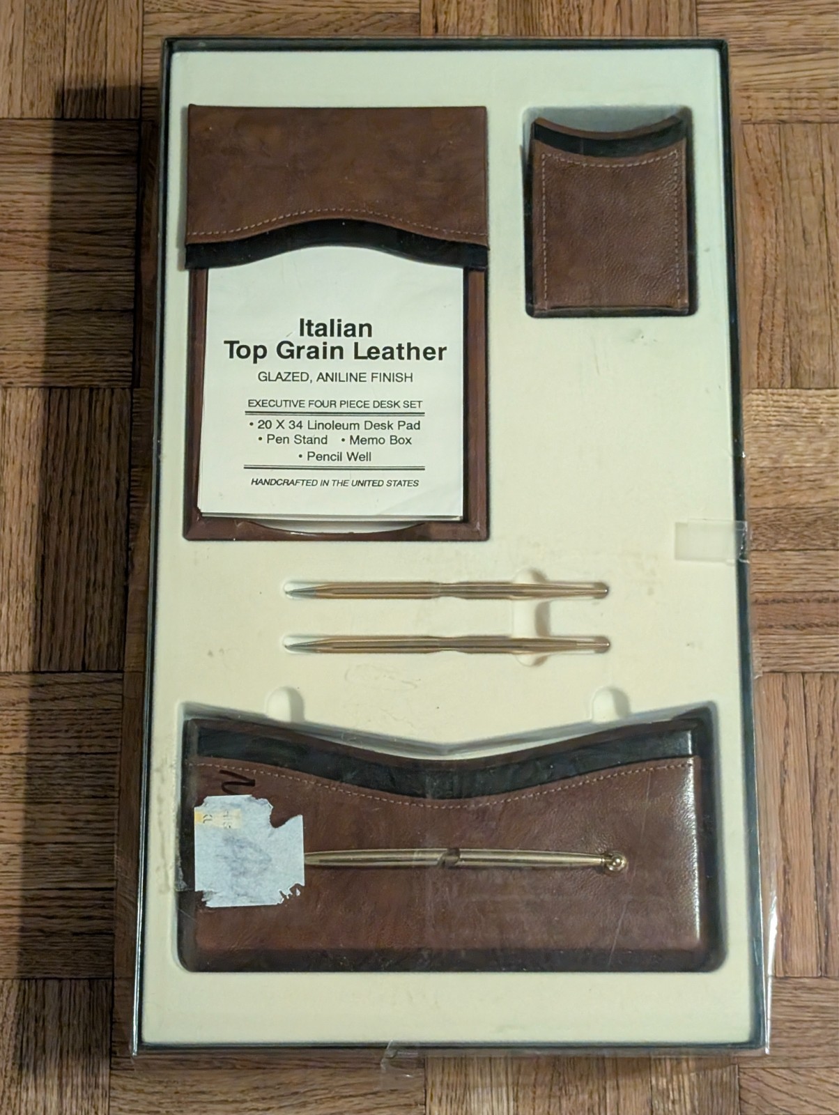 Vtg Executive 4 Piece Desk Set - Italian Top Grain Leather Vtg Executive 4 Piece Desk Set - Italian Top Grain Leather